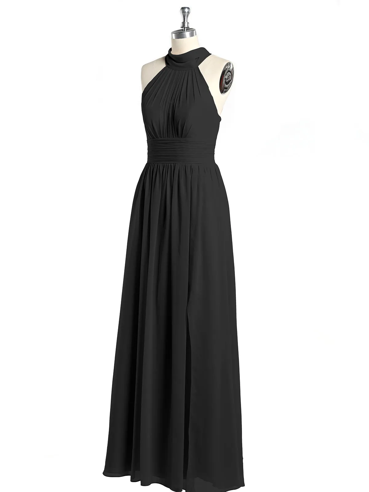 High Neck Full Length Dresses with Slit Black Plus Size
