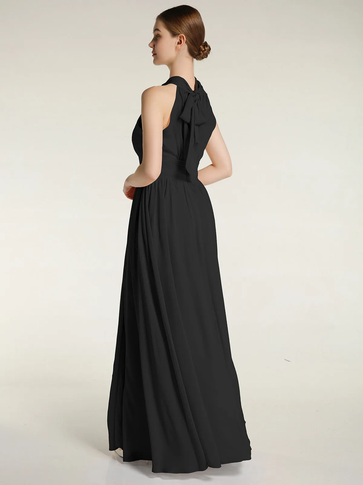 High Neck Full Length Dresses with Slit Black Plus Size