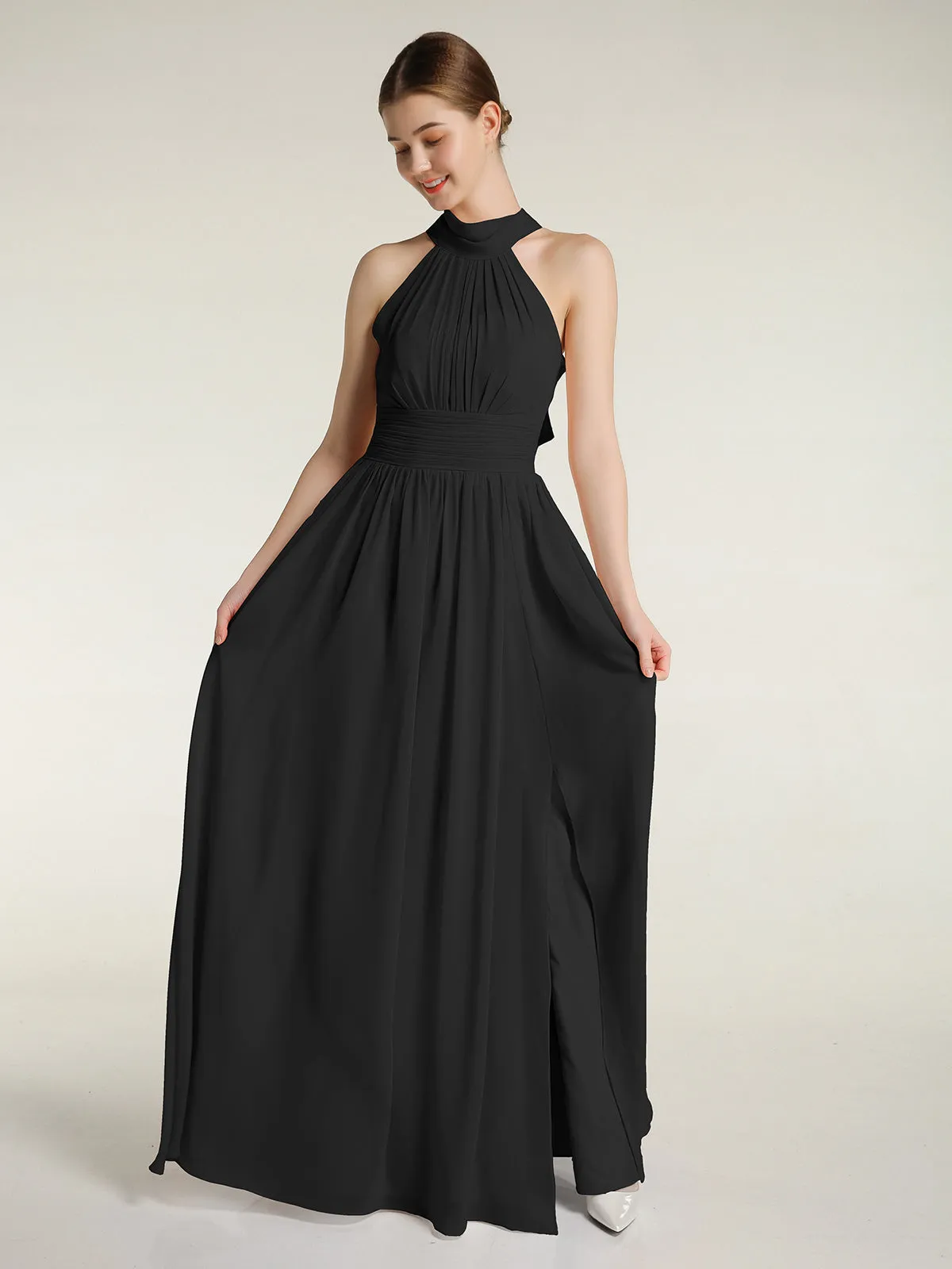 High Neck Full Length Dresses with Slit Black Plus Size