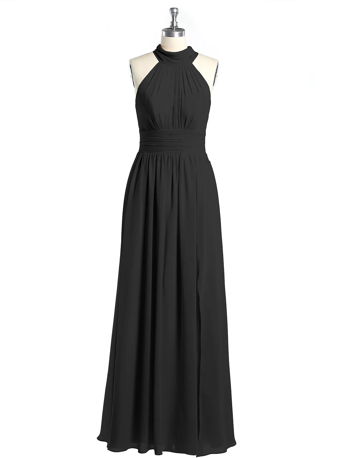High Neck Full Length Dresses with Slit Black Plus Size