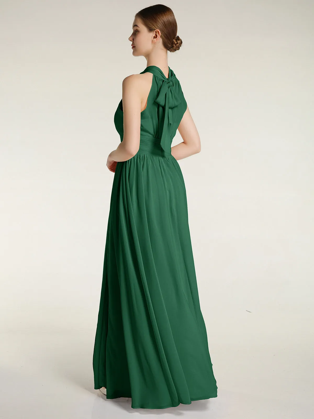 High Neck Full Length Dresses with Slit Dark Green