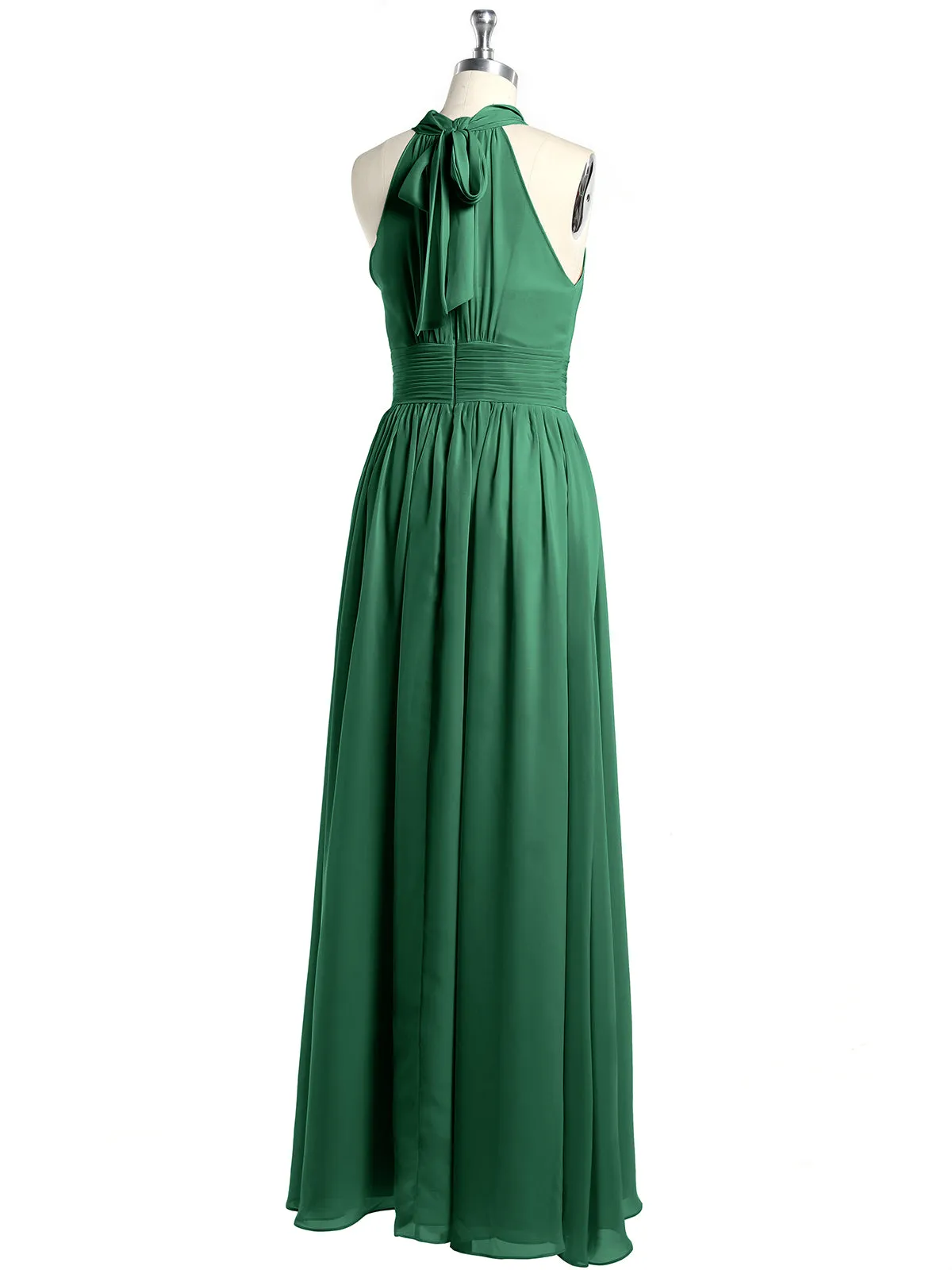 High Neck Full Length Dresses with Slit Dark Green
