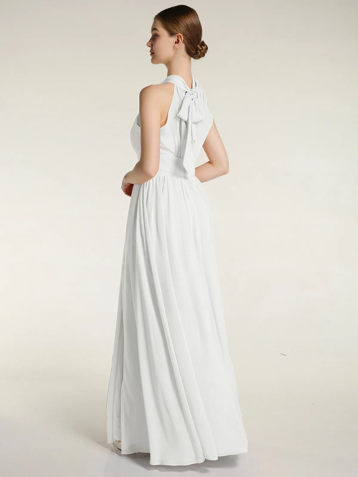 High Neck Full Length Dresses with Slit Ivory
