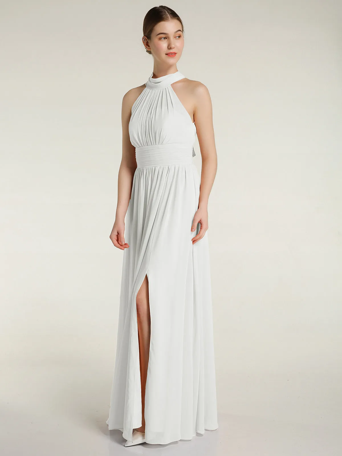 High Neck Full Length Dresses with Slit Ivory