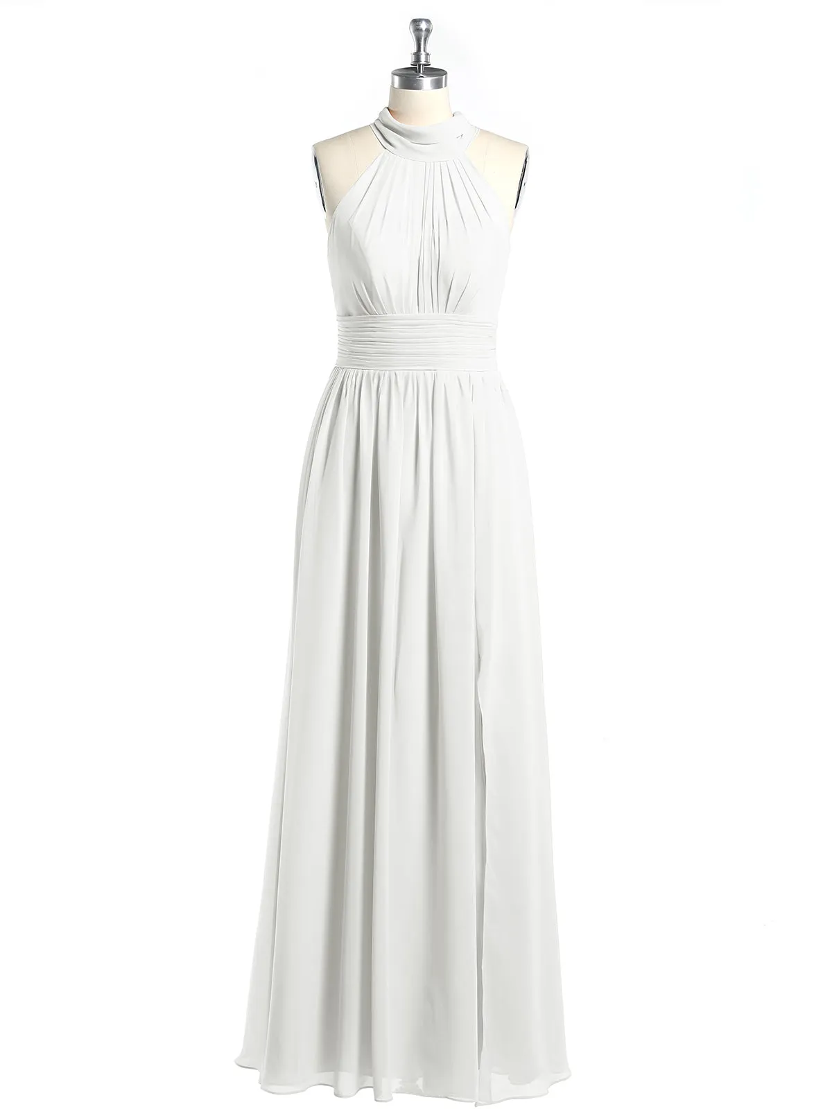 High Neck Full Length Dresses with Slit Ivory