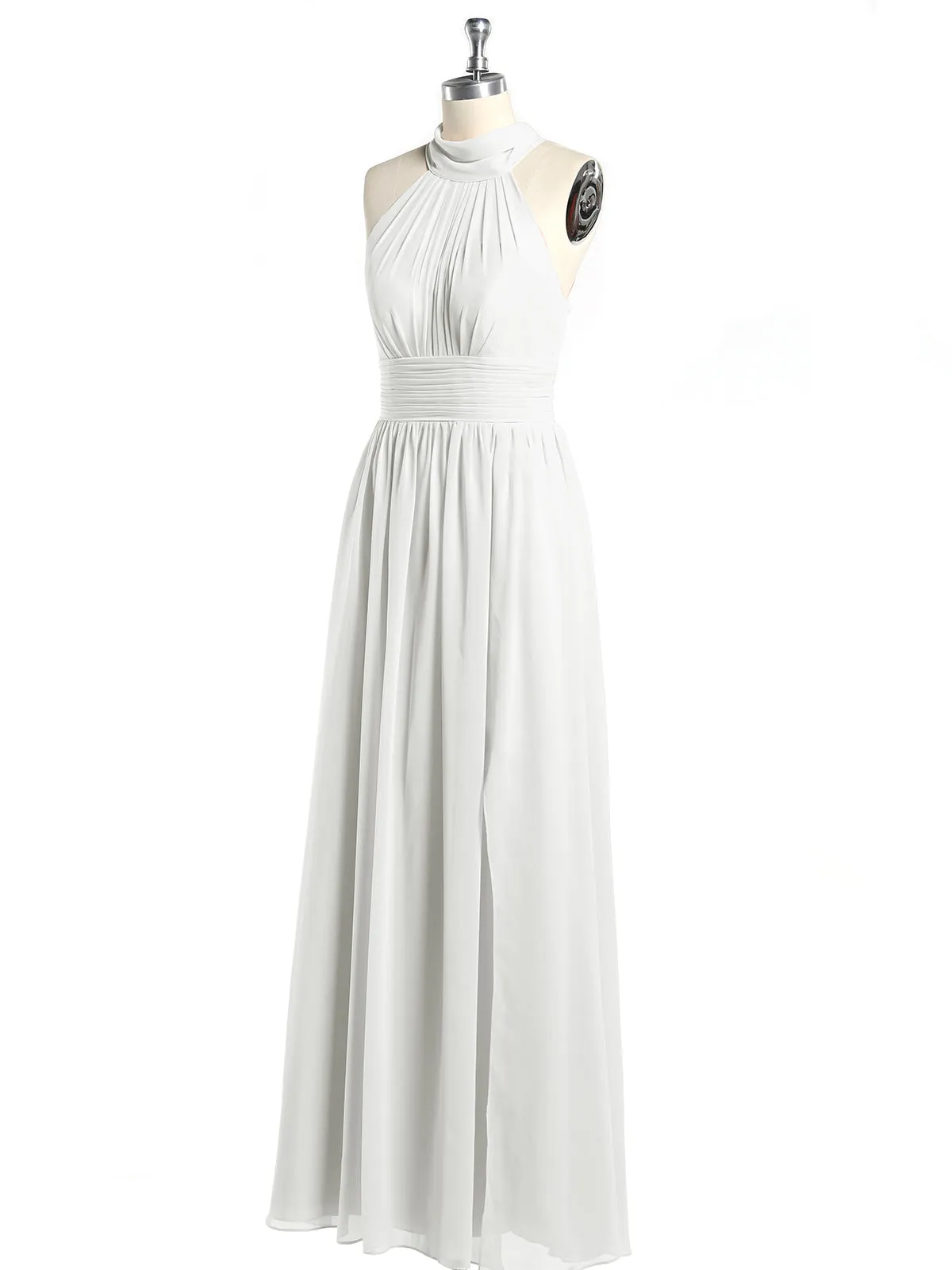 High Neck Full Length Dresses with Slit Ivory