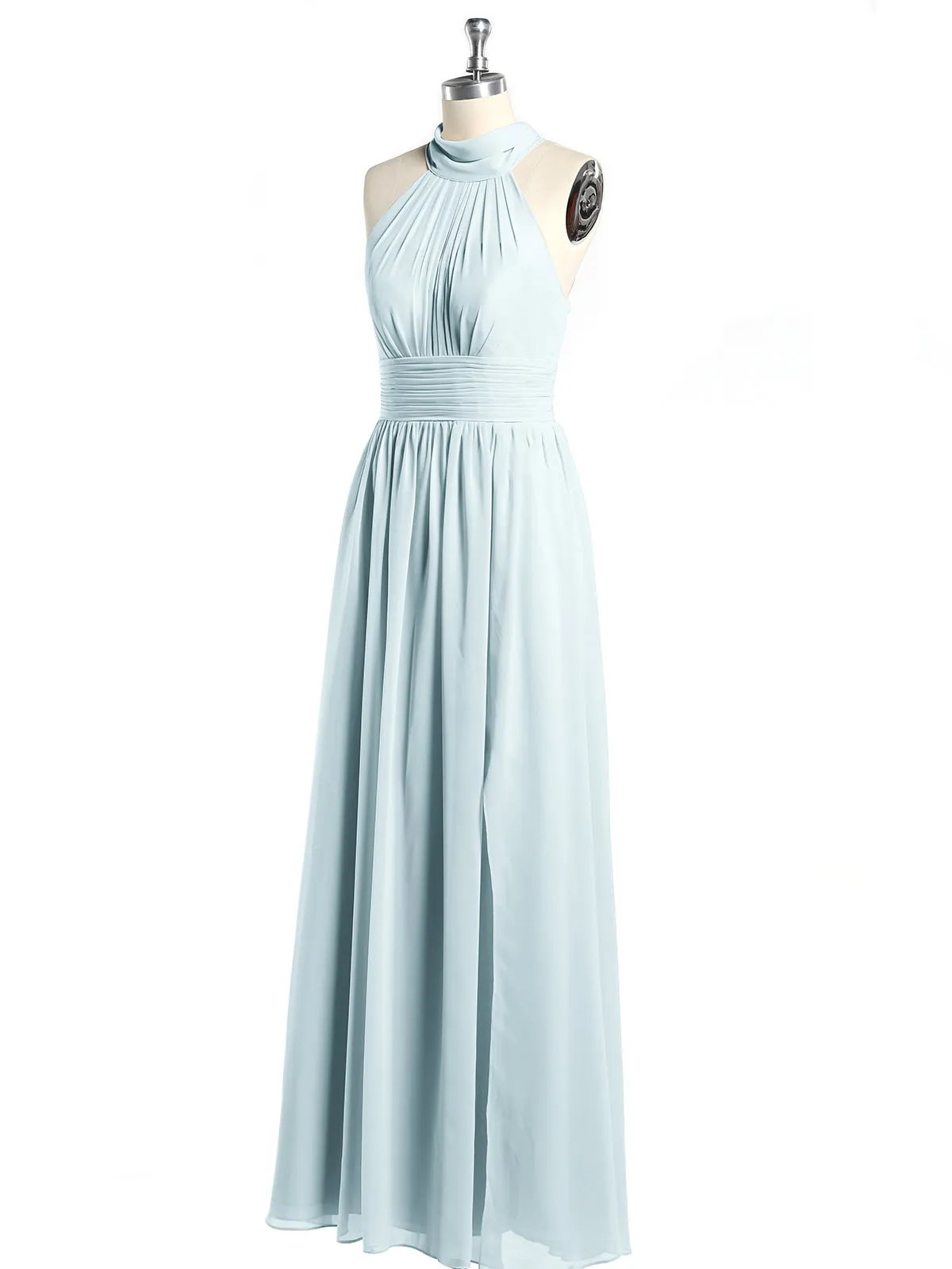 High Neck Full Length Dresses with Slit Mist