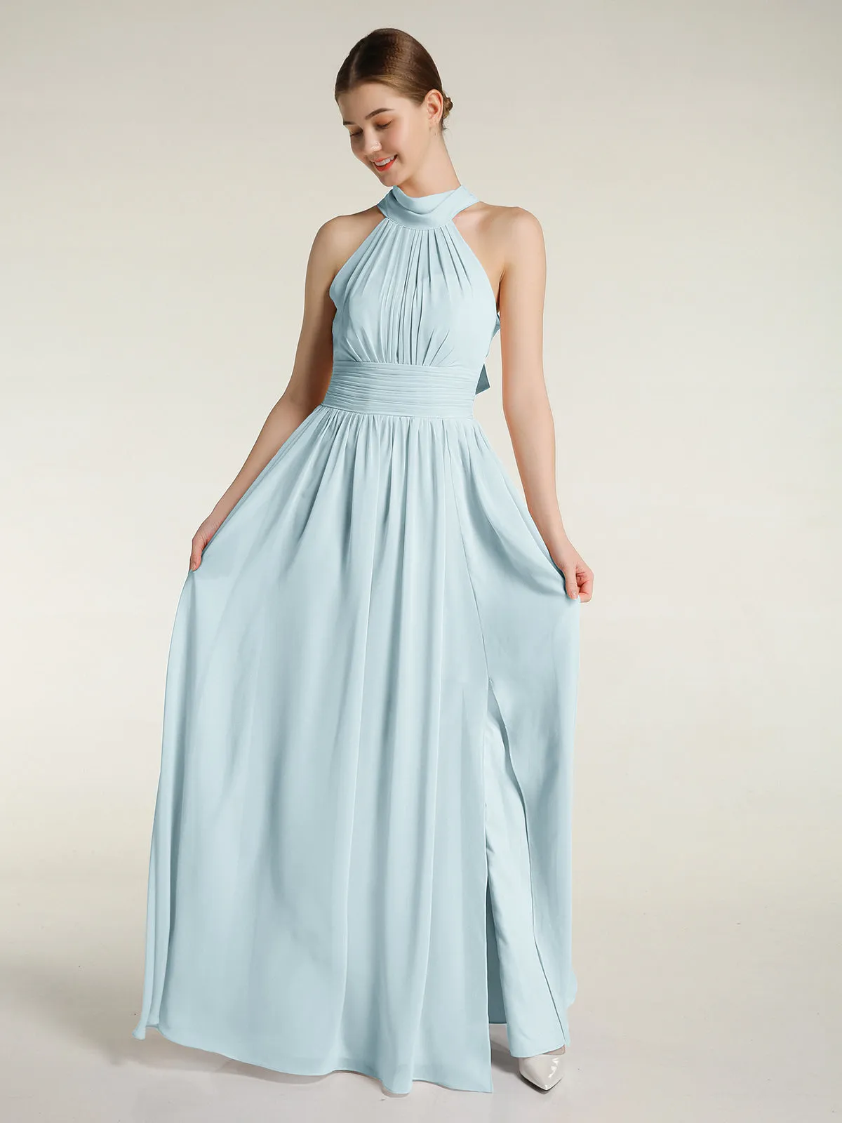 High Neck Full Length Dresses with Slit Mist