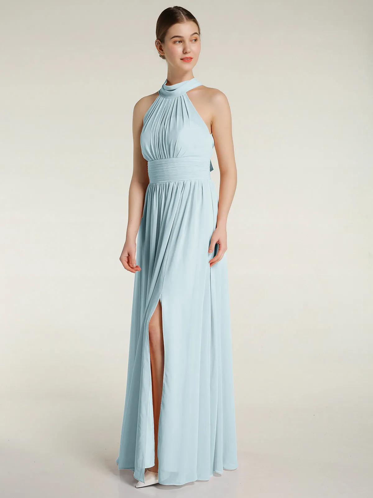 High Neck Full Length Dresses with Slit Mist