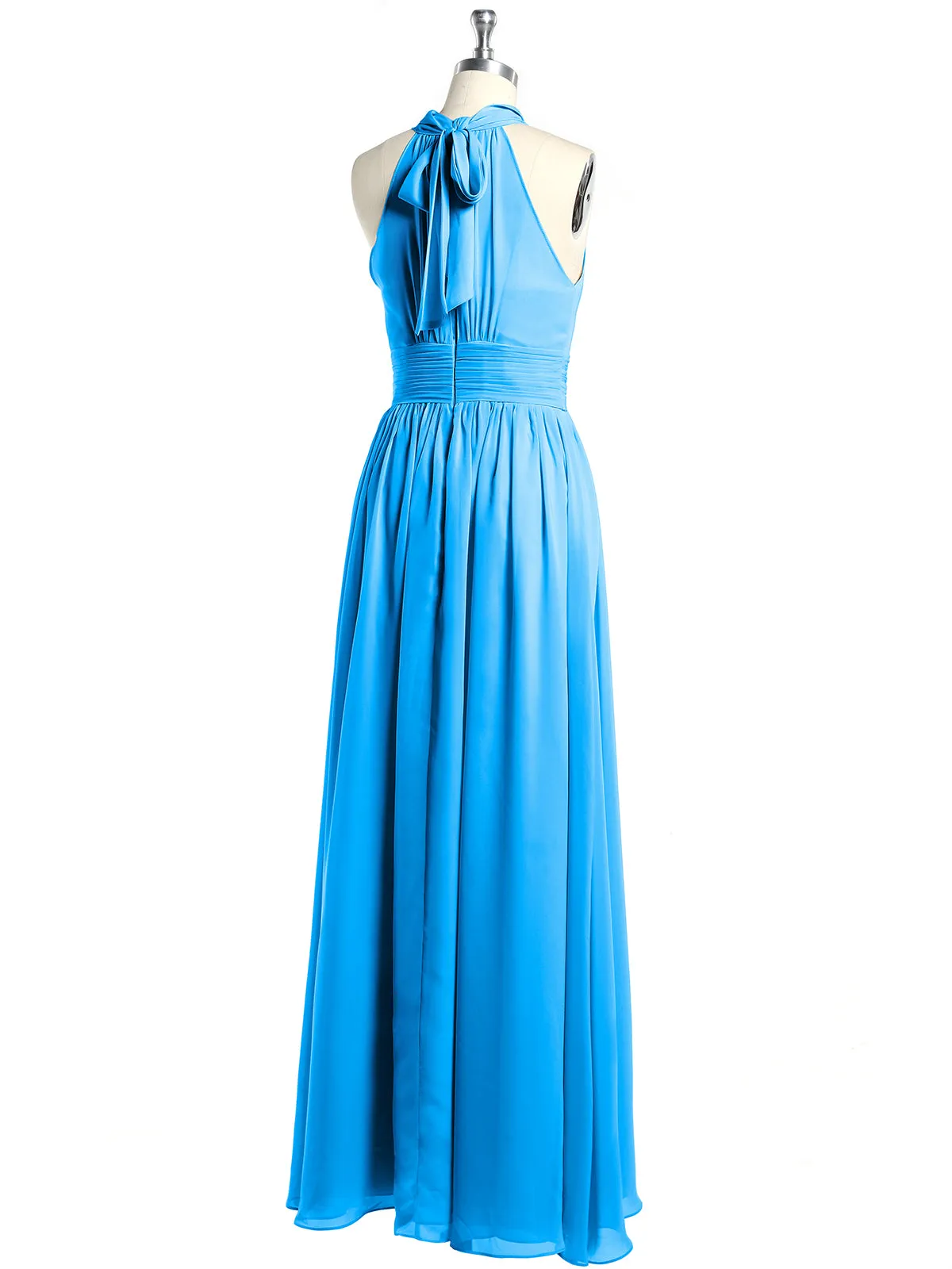 High Neck Full Length Dresses with Slit Ocean Blue Plus Size