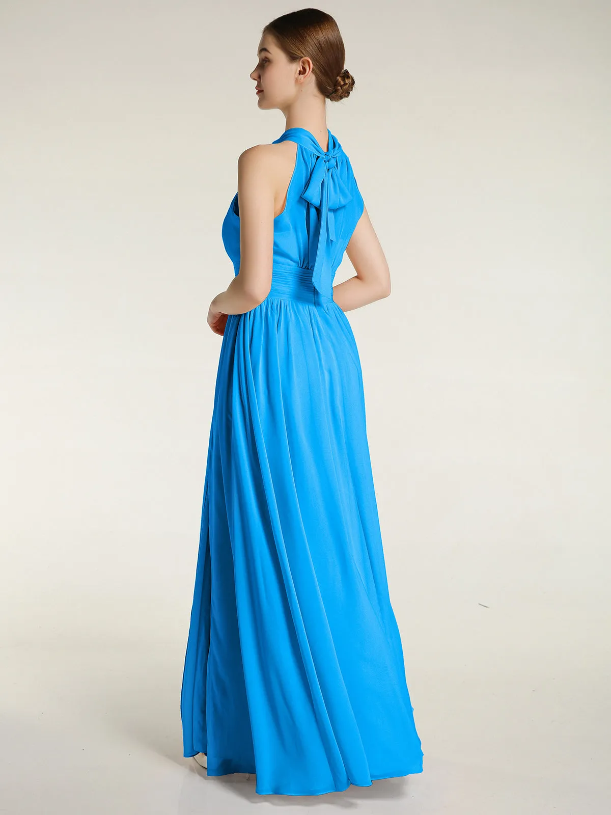 High Neck Full Length Dresses with Slit Ocean Blue Plus Size