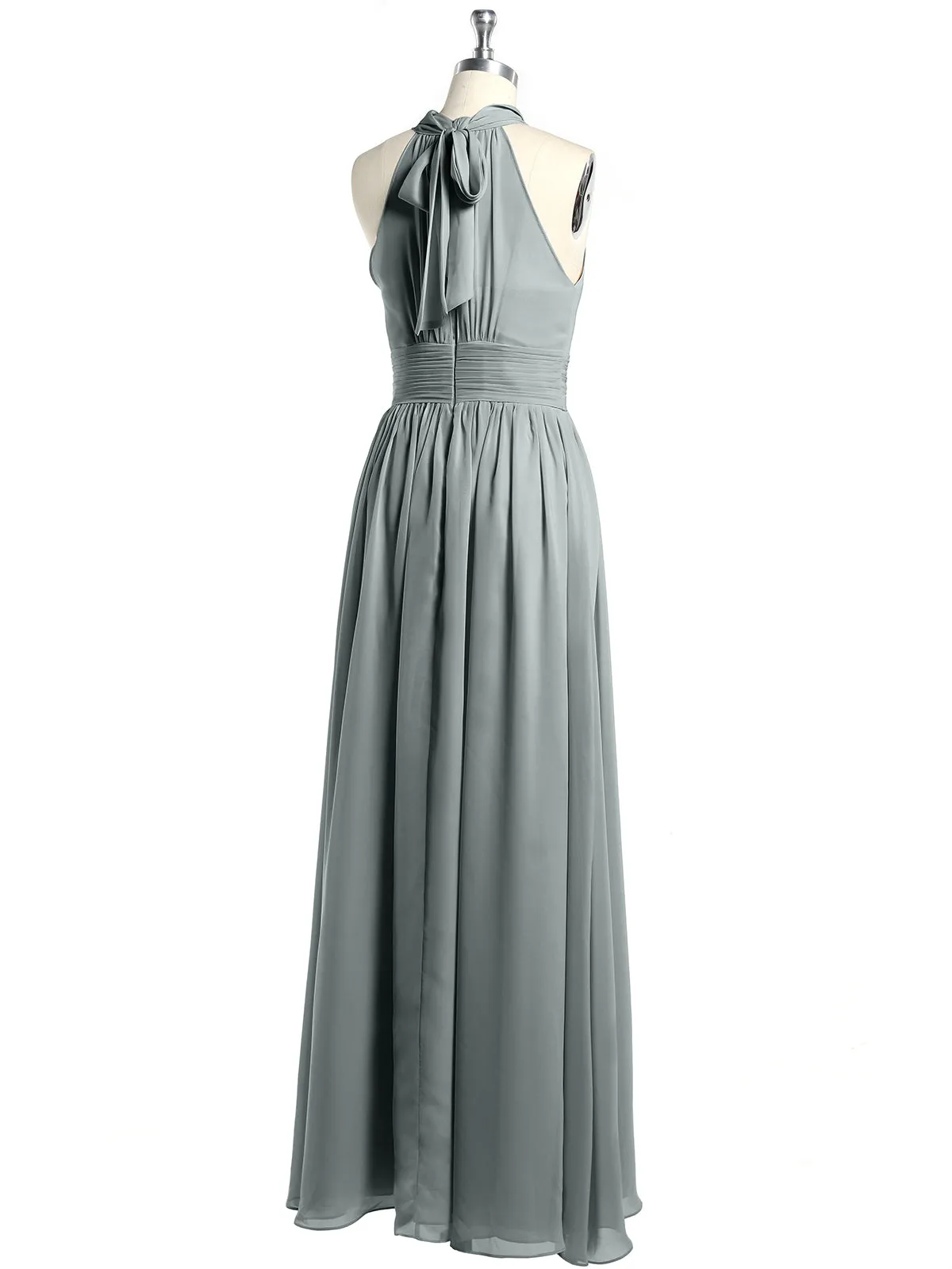 High Neck Full Length Dresses with Slit Steel Grey