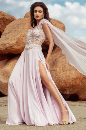 High Slit Gown Pink Embroidered