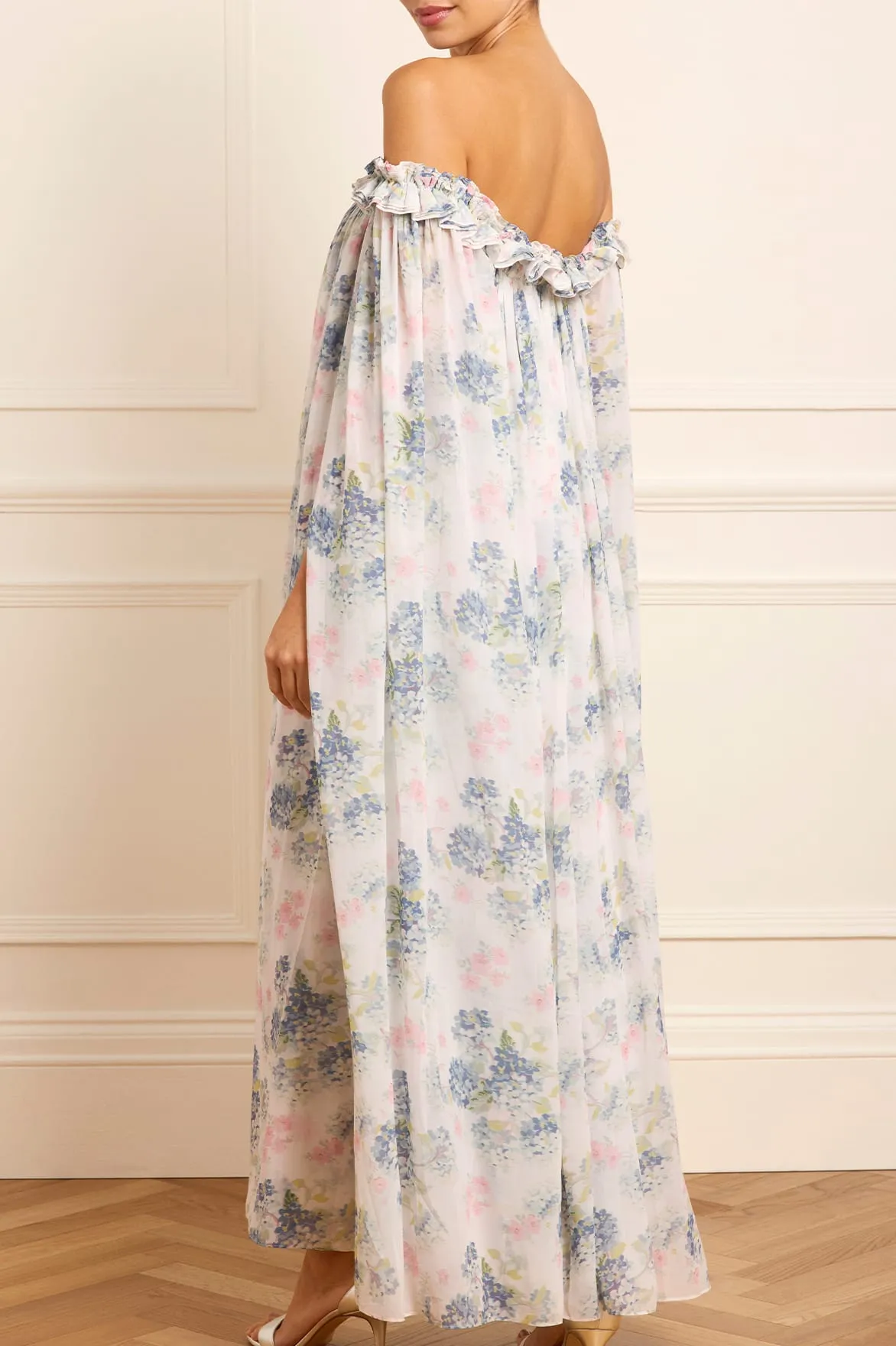 Hydrangea Chiffon Off-Shoulder Ankle Gown