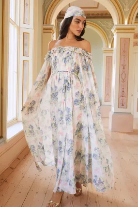 Hydrangea Chiffon Off-Shoulder Ankle Gown