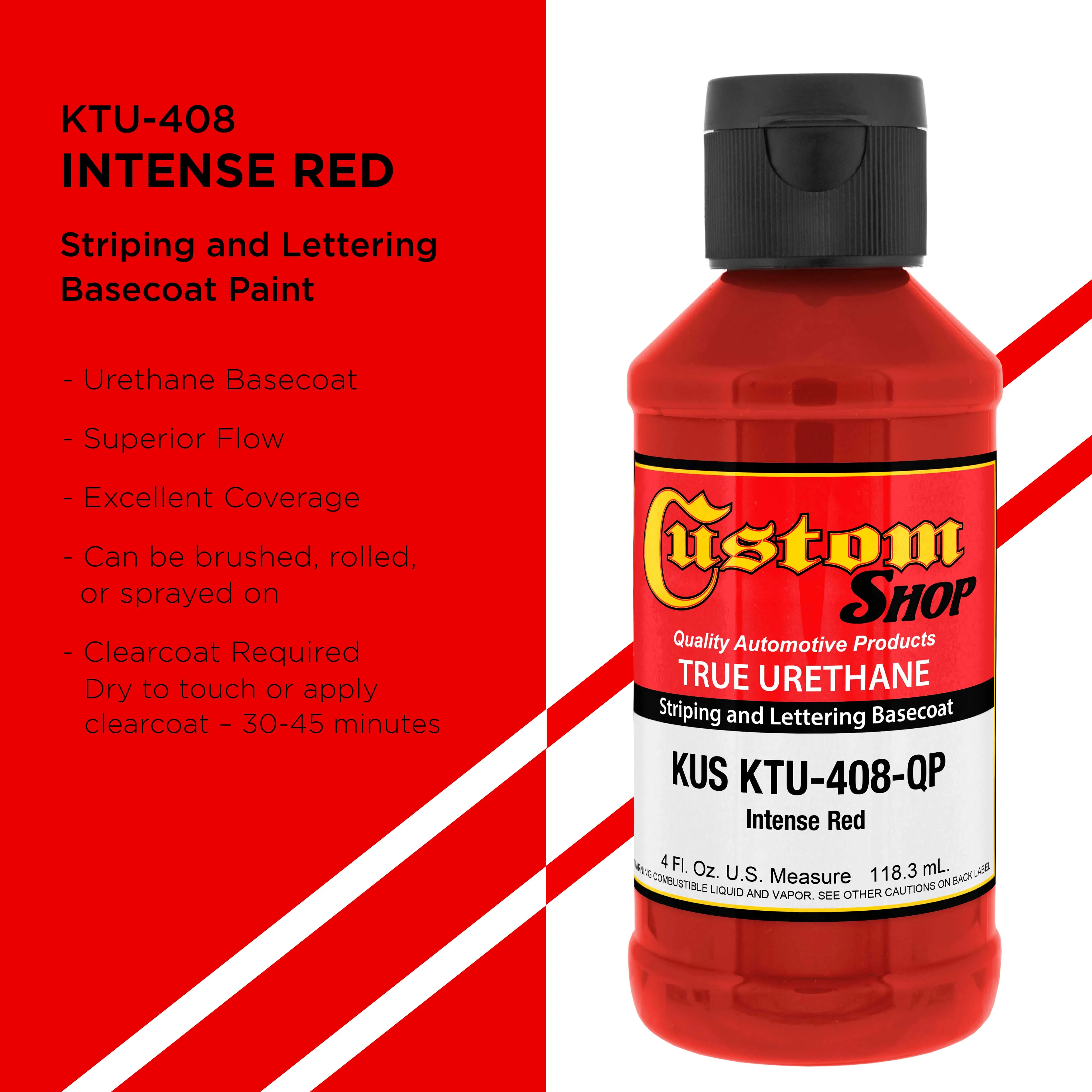 Intense Red - True-U Pinstriping Urethane Basecoat Standard Colors, 1/4 Pint