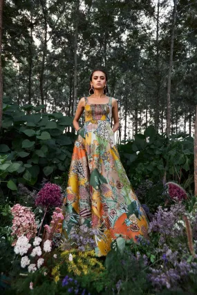 Ivory Pastiche printed and embellished gown