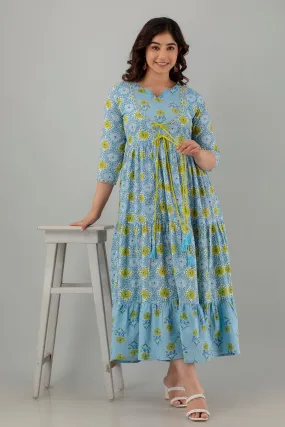Jaipurite Long Floral  Printed Designer Dress