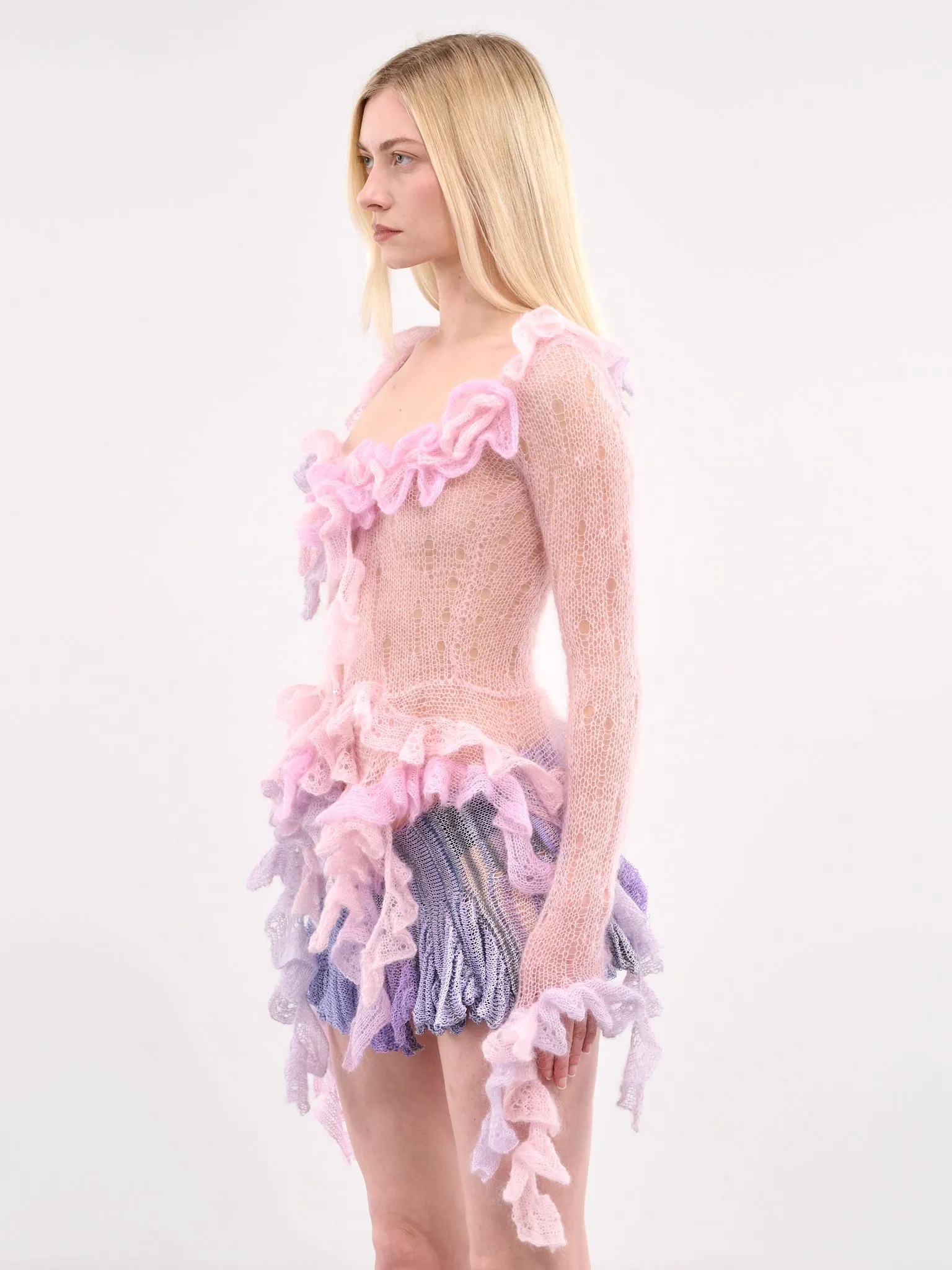 Knit Mohair Ruffled Cardigan (W24T13-PINK)