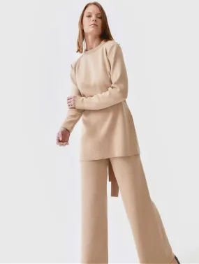 Knitted Organic Cotton Long Trousers | Sand