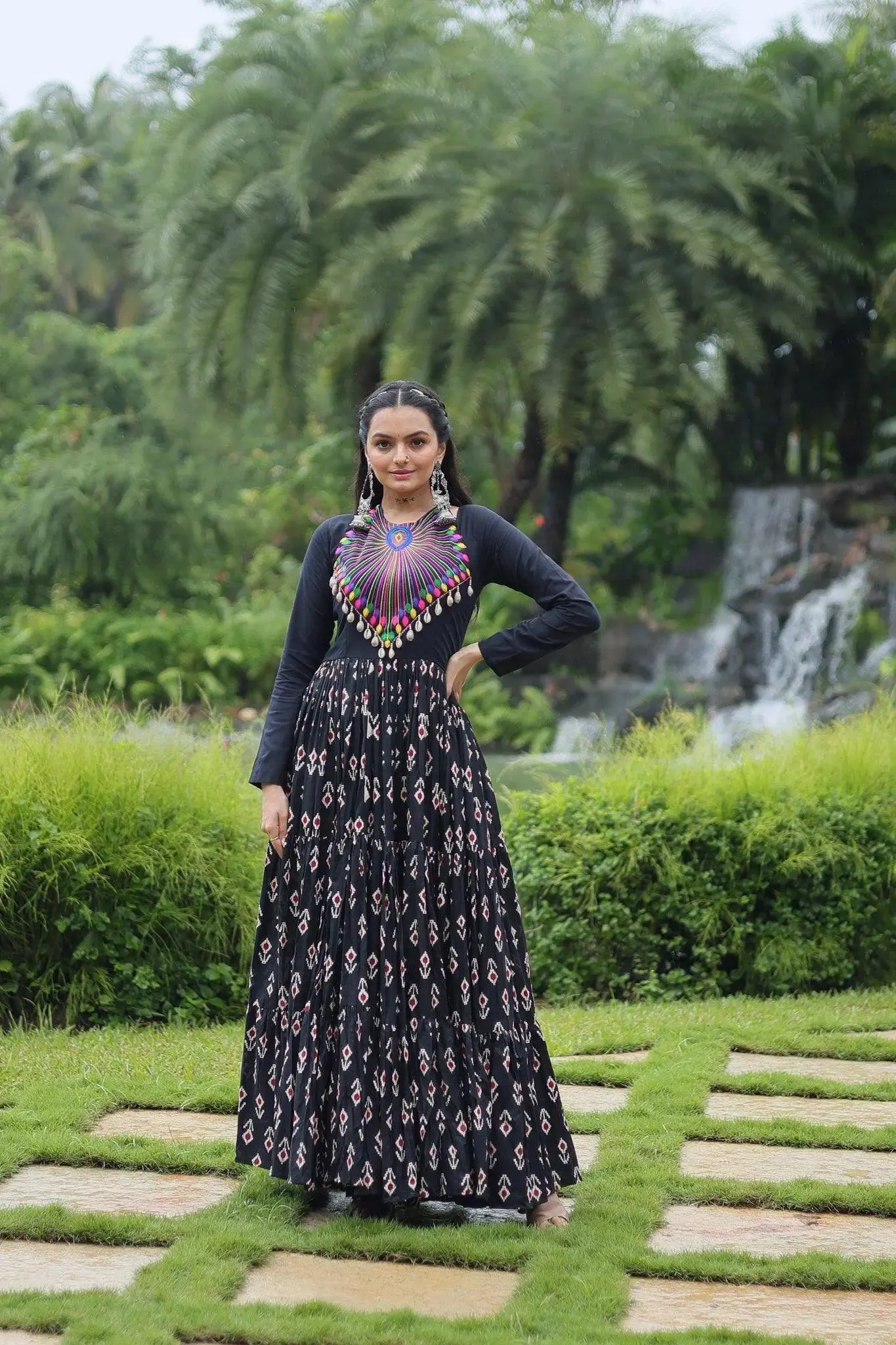 Kutchi Gamthi and Kodi Lace Work Cotton Printed Gown