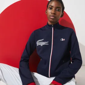 Lacoste Women'S Sport French Sporting Spirit Edition Bimaterial Zip Jacket -  Navy Blue/White-Red