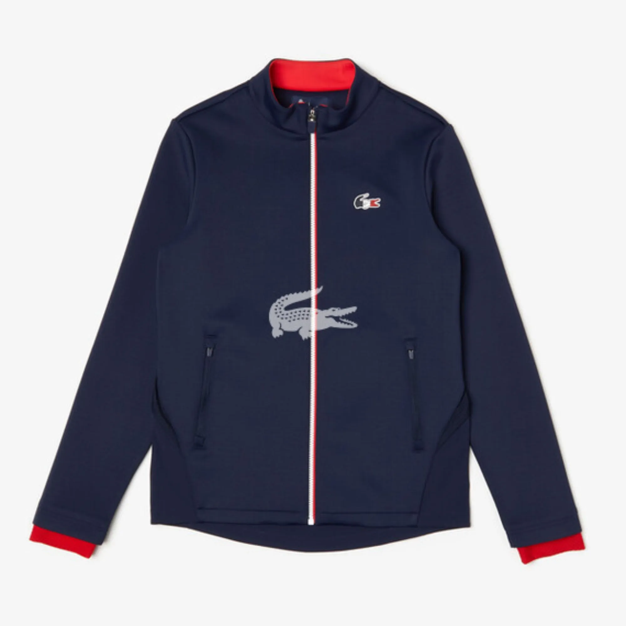 Lacoste Women'S Sport French Sporting Spirit Edition Bimaterial Zip Jacket -  Navy Blue/White-Red