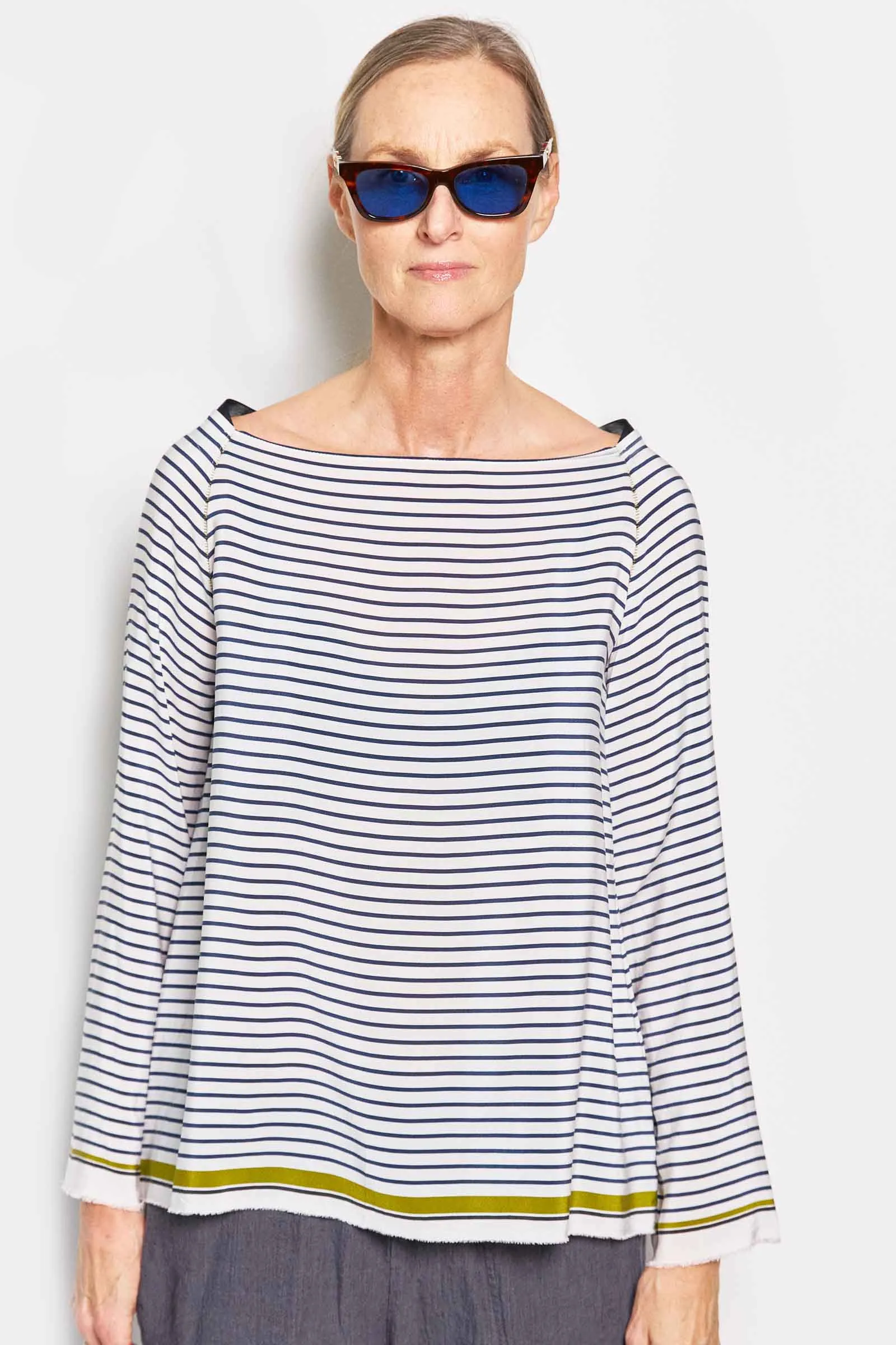 lee navy stripe silk top