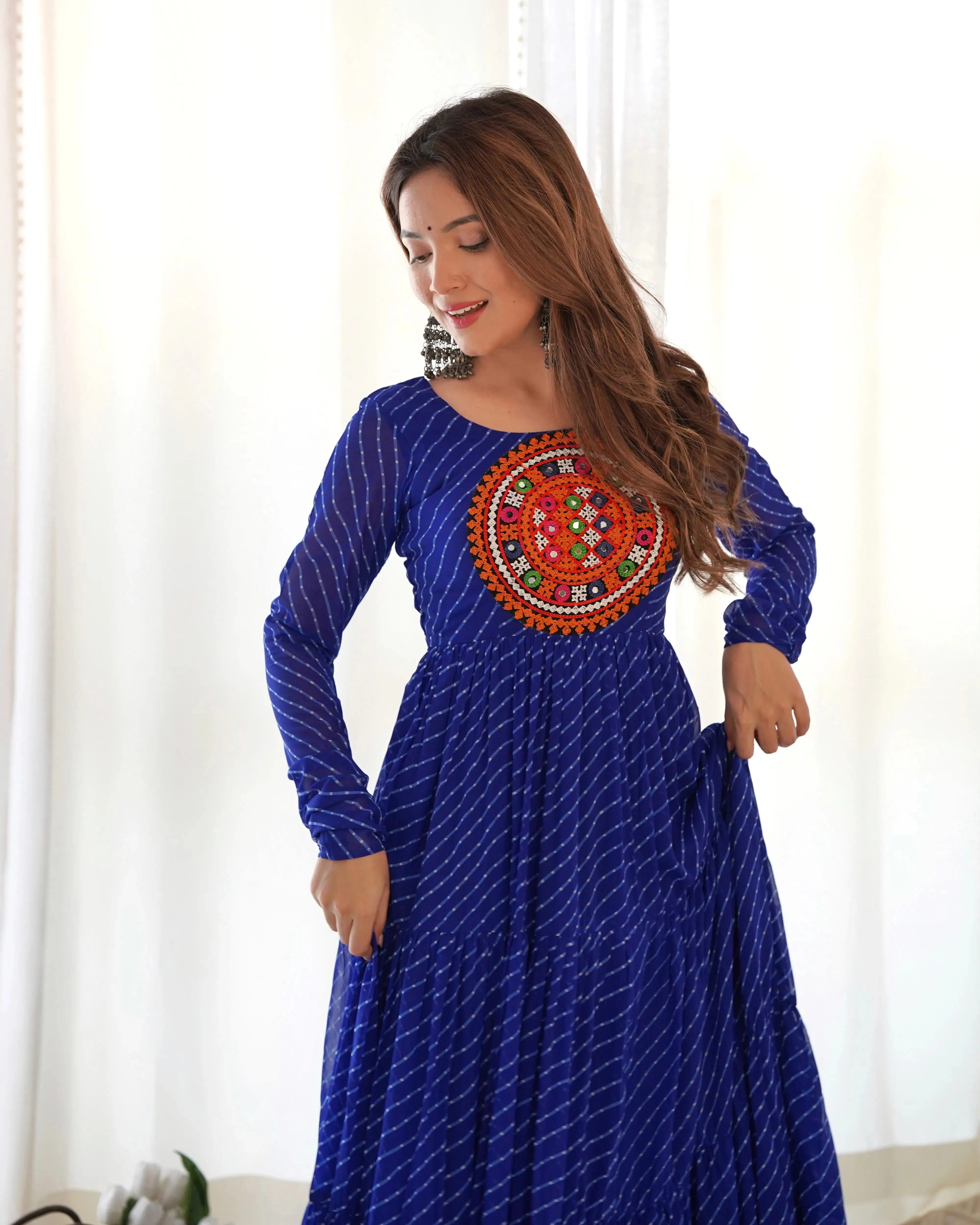Leheriya Printed Navratri Wear Pure Soft Faux Georgette Gown