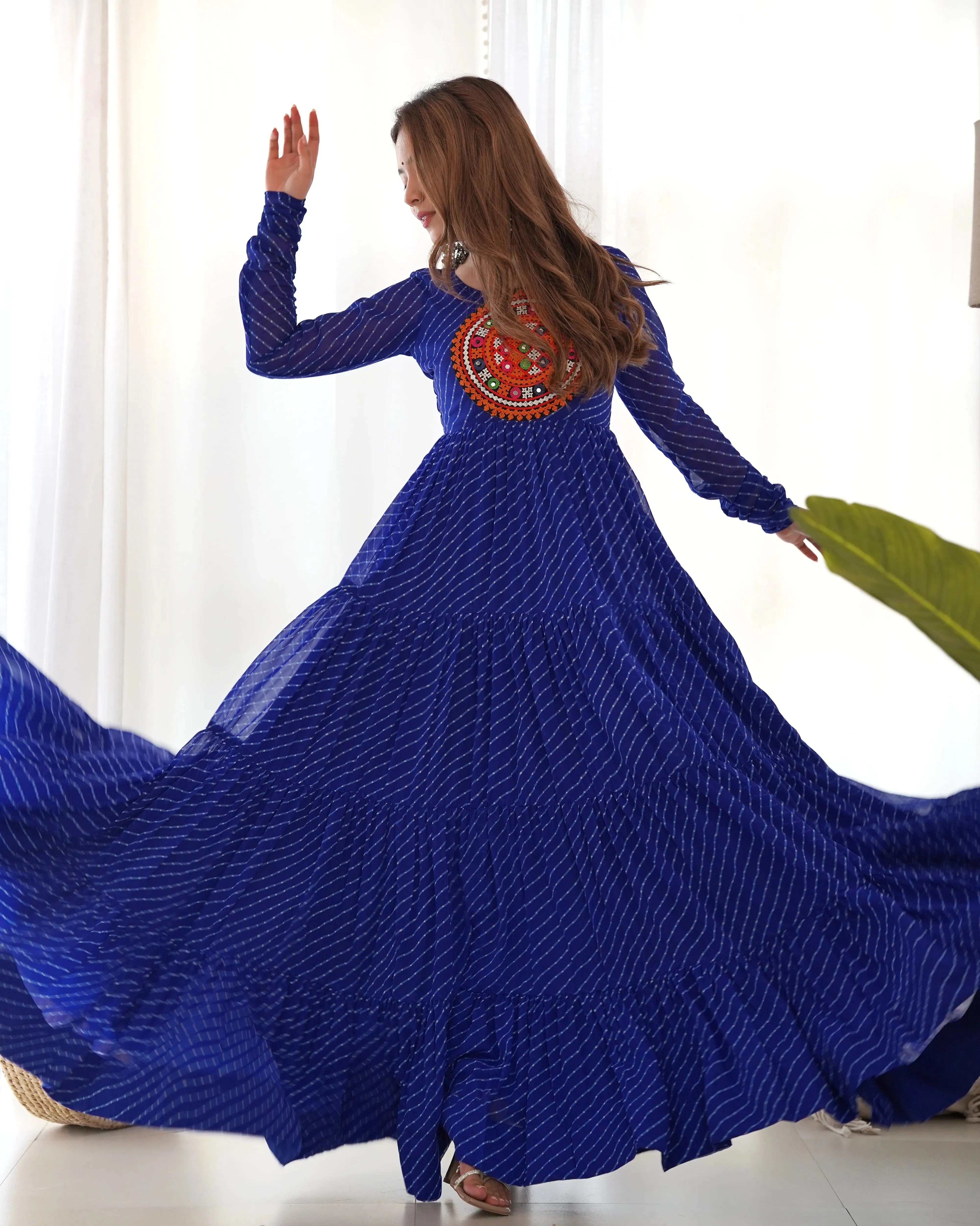 Leheriya Printed Navratri Wear Pure Soft Faux Georgette Gown
