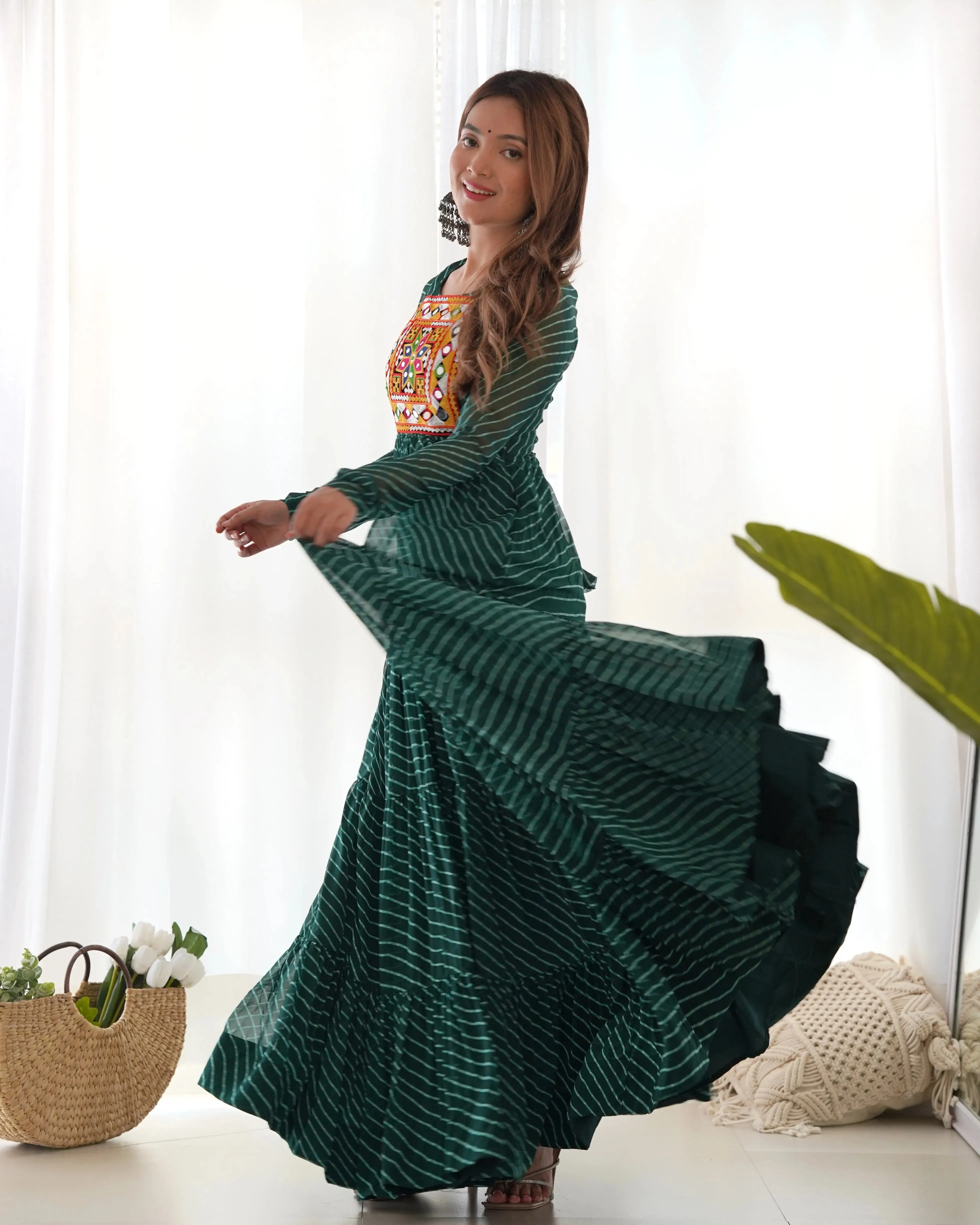 Leheriya Printed Navratri Wear Pure Soft Faux Georgette Gown