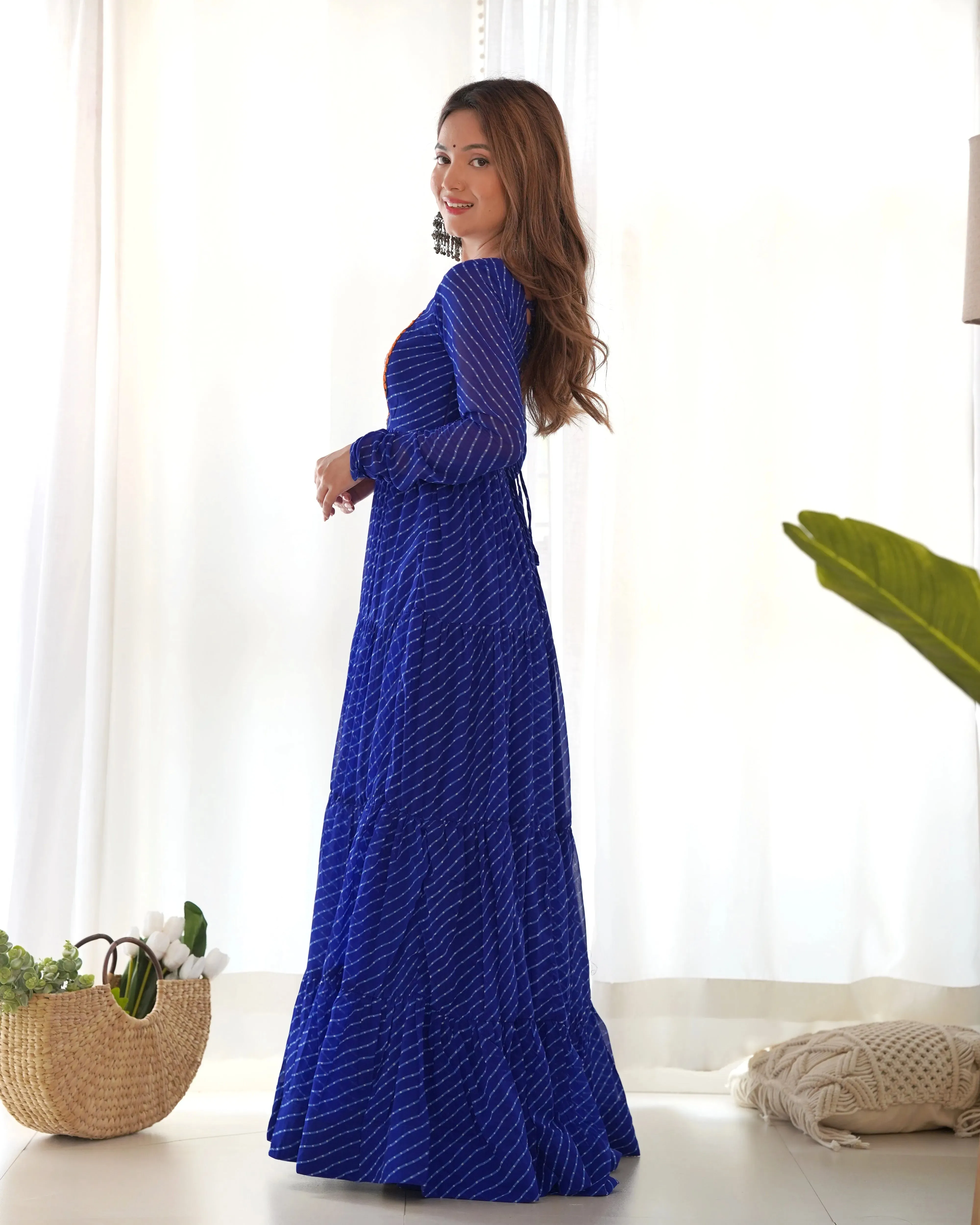 Leheriya Printed Navratri Wear Pure Soft Faux Georgette Gown