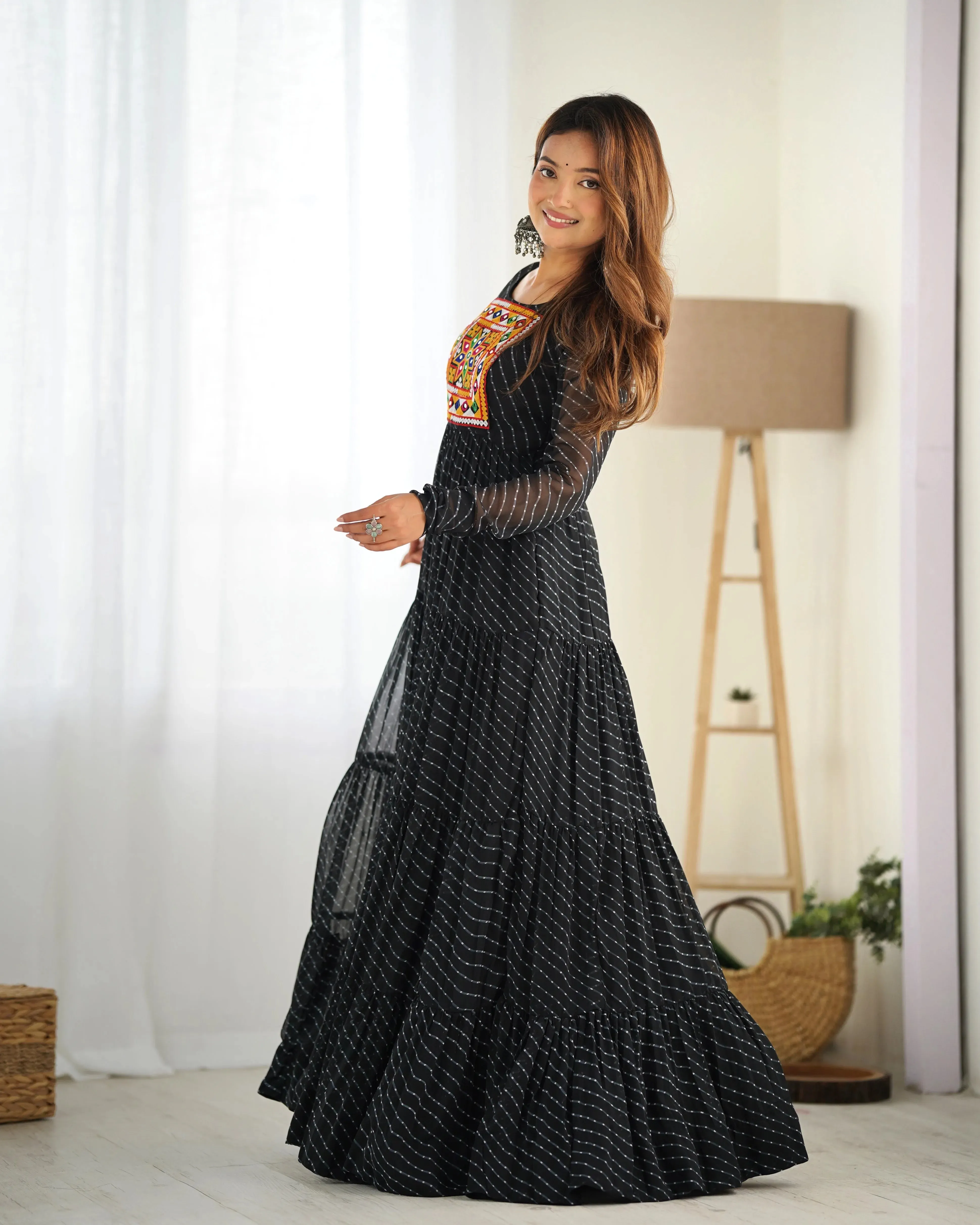 Leheriya Printed Navratri Wear Pure Soft Faux Georgette Gown