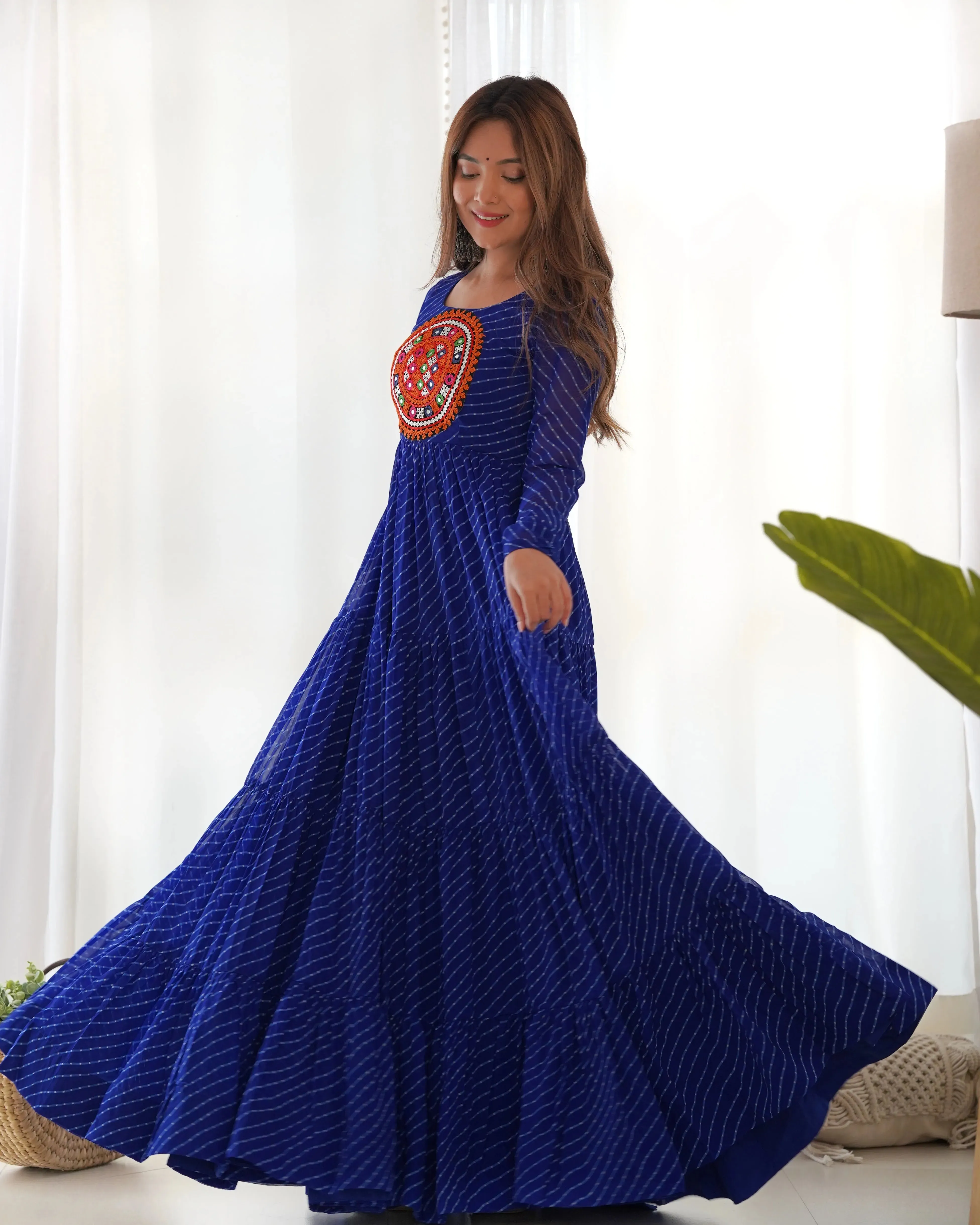 Leheriya Printed Navratri Wear Pure Soft Faux Georgette Gown