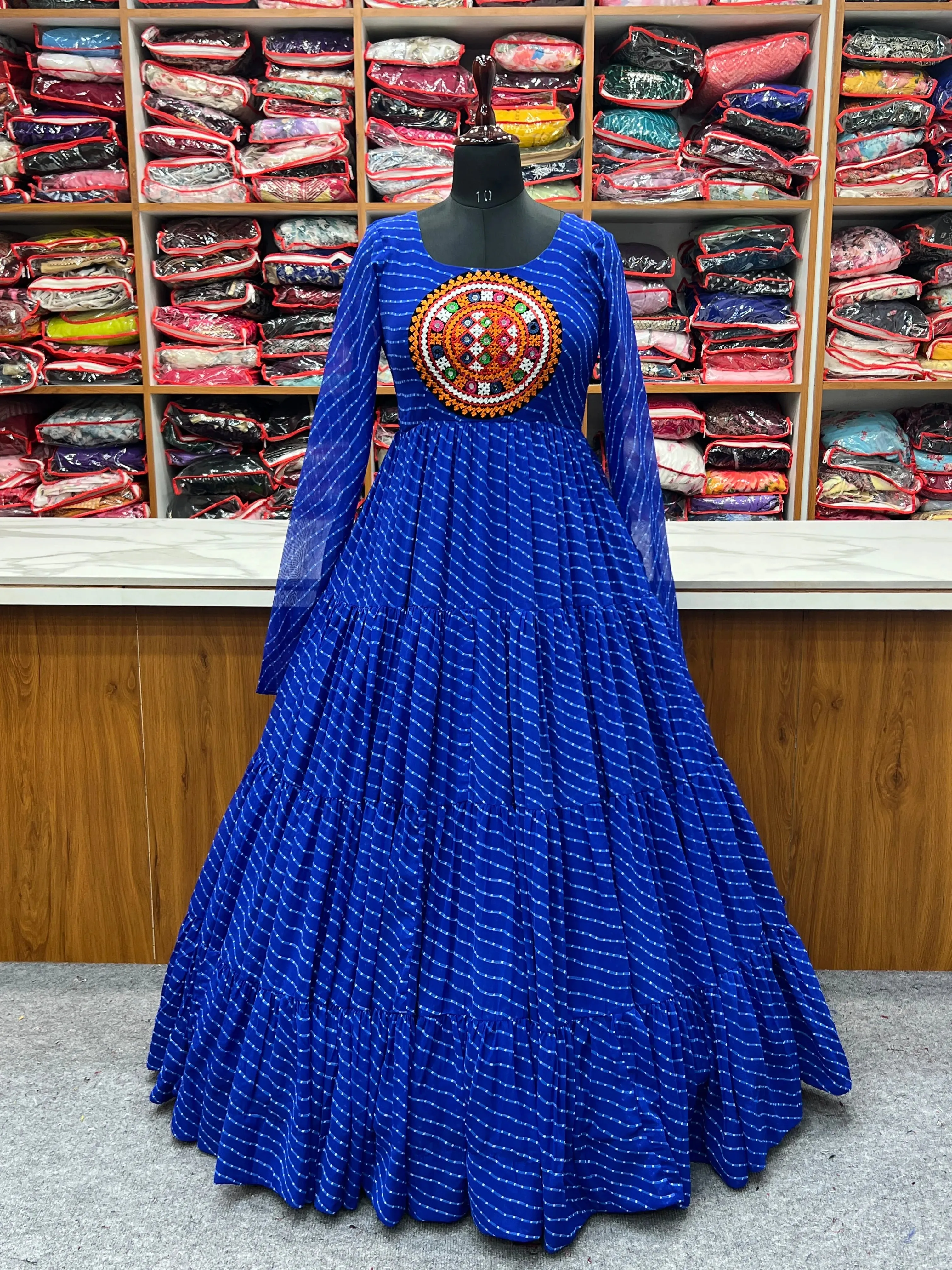 Leheriya Printed Navratri Wear Pure Soft Faux Georgette Gown