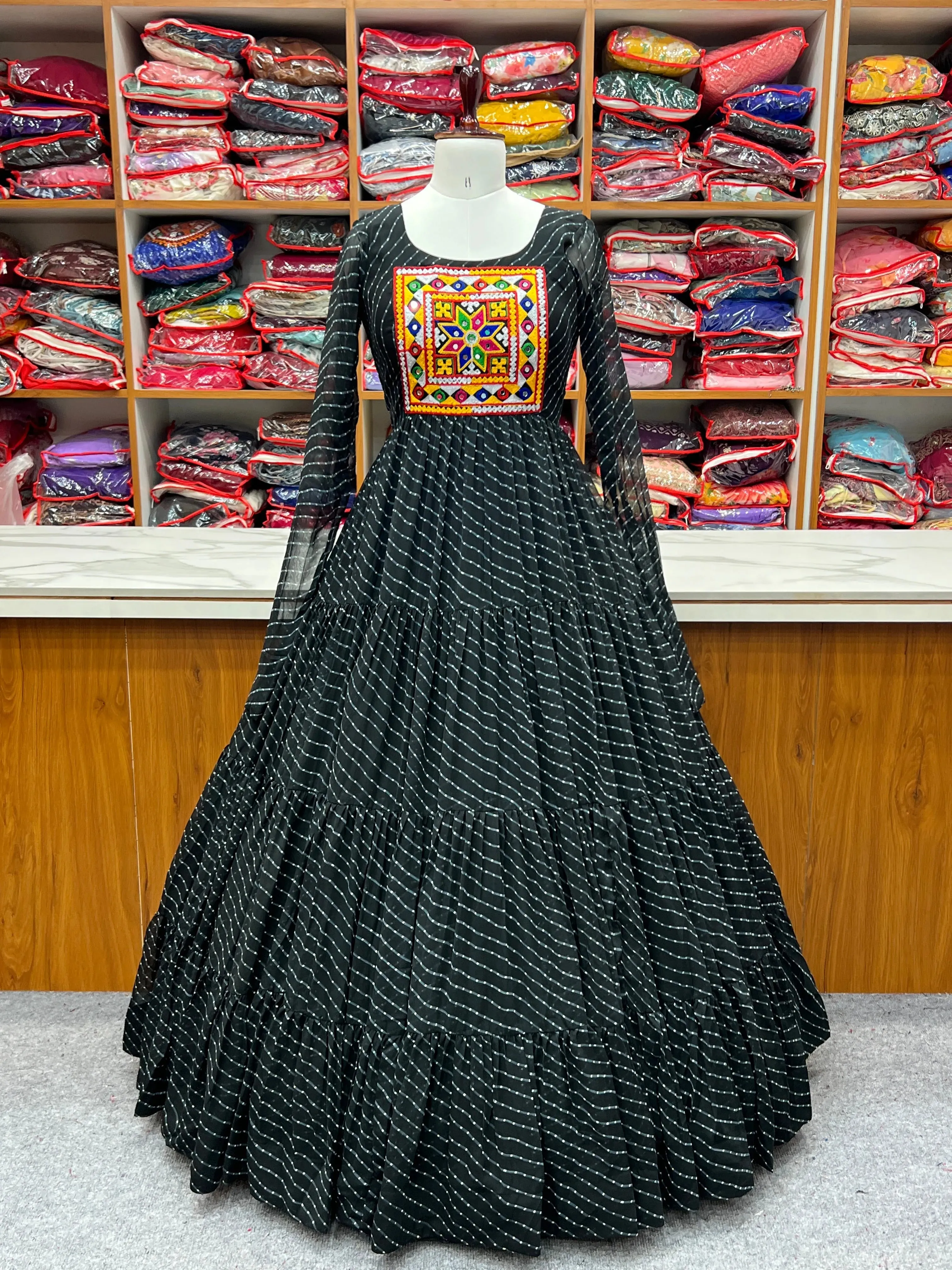 Leheriya Printed Navratri Wear Pure Soft Faux Georgette Gown