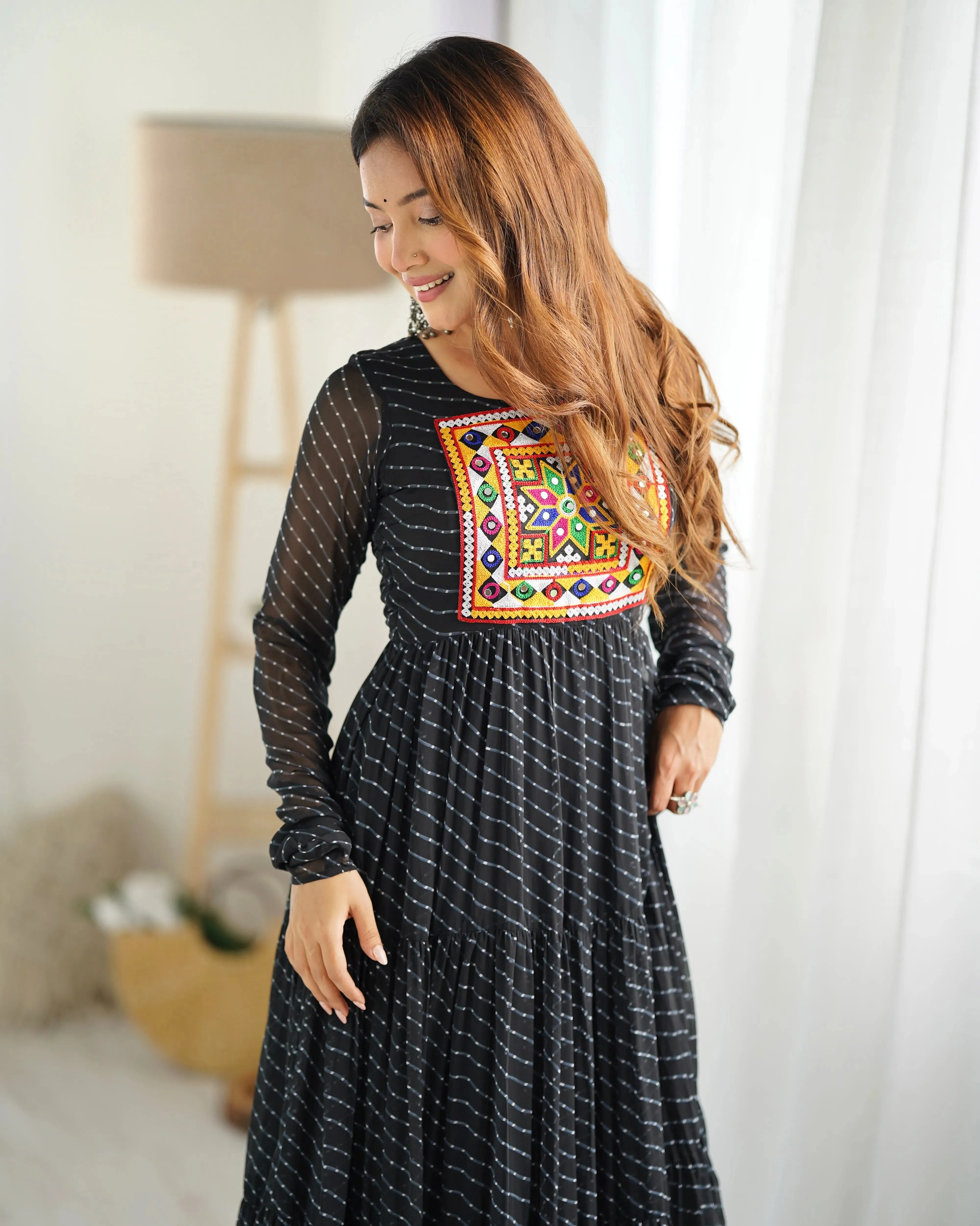 Leheriya Printed Navratri Wear Pure Soft Faux Georgette Gown