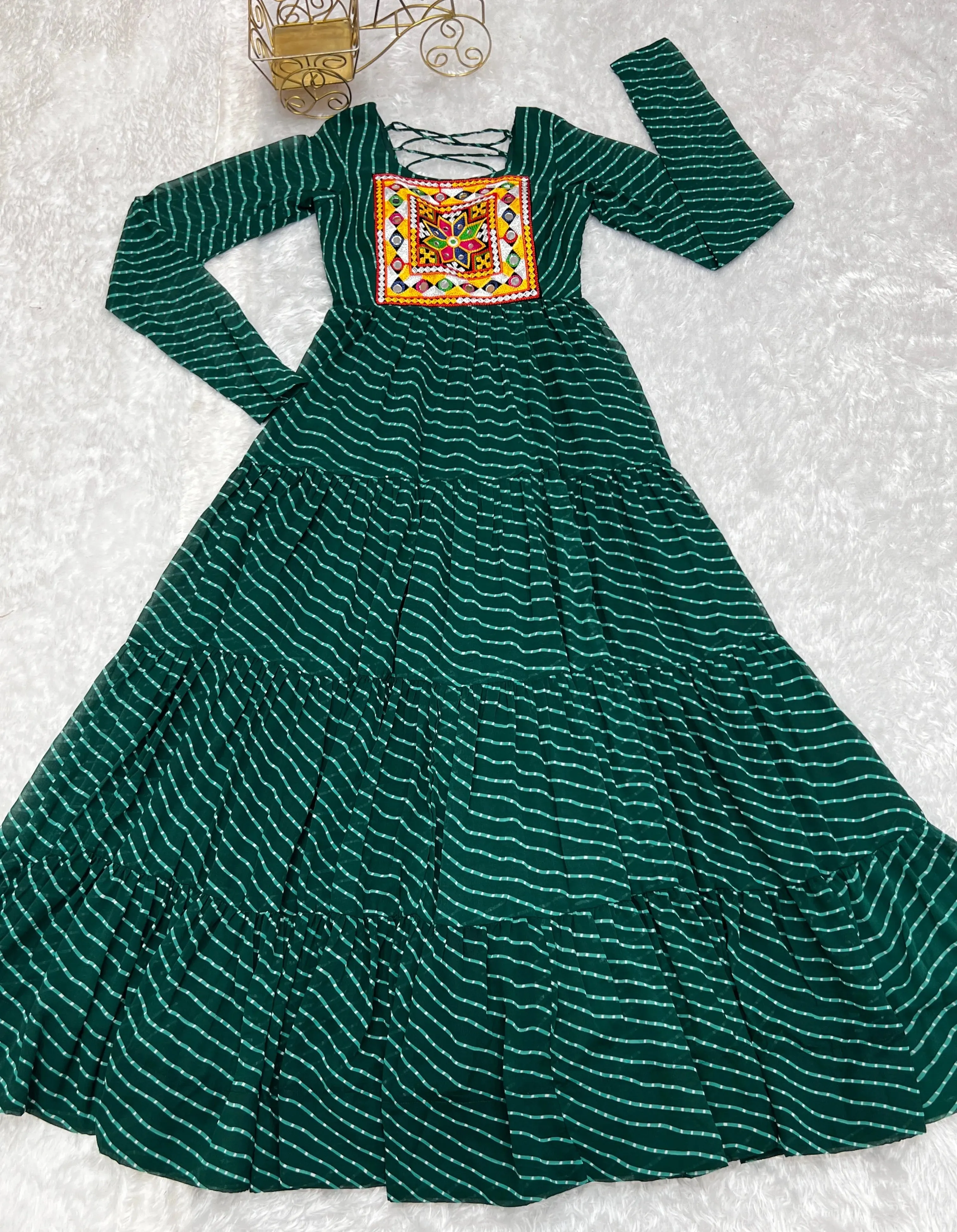 Leheriya Printed Navratri Wear Pure Soft Faux Georgette Gown