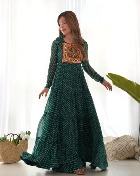 Leheriya Printed Navratri Wear Pure Soft Faux Georgette Gown