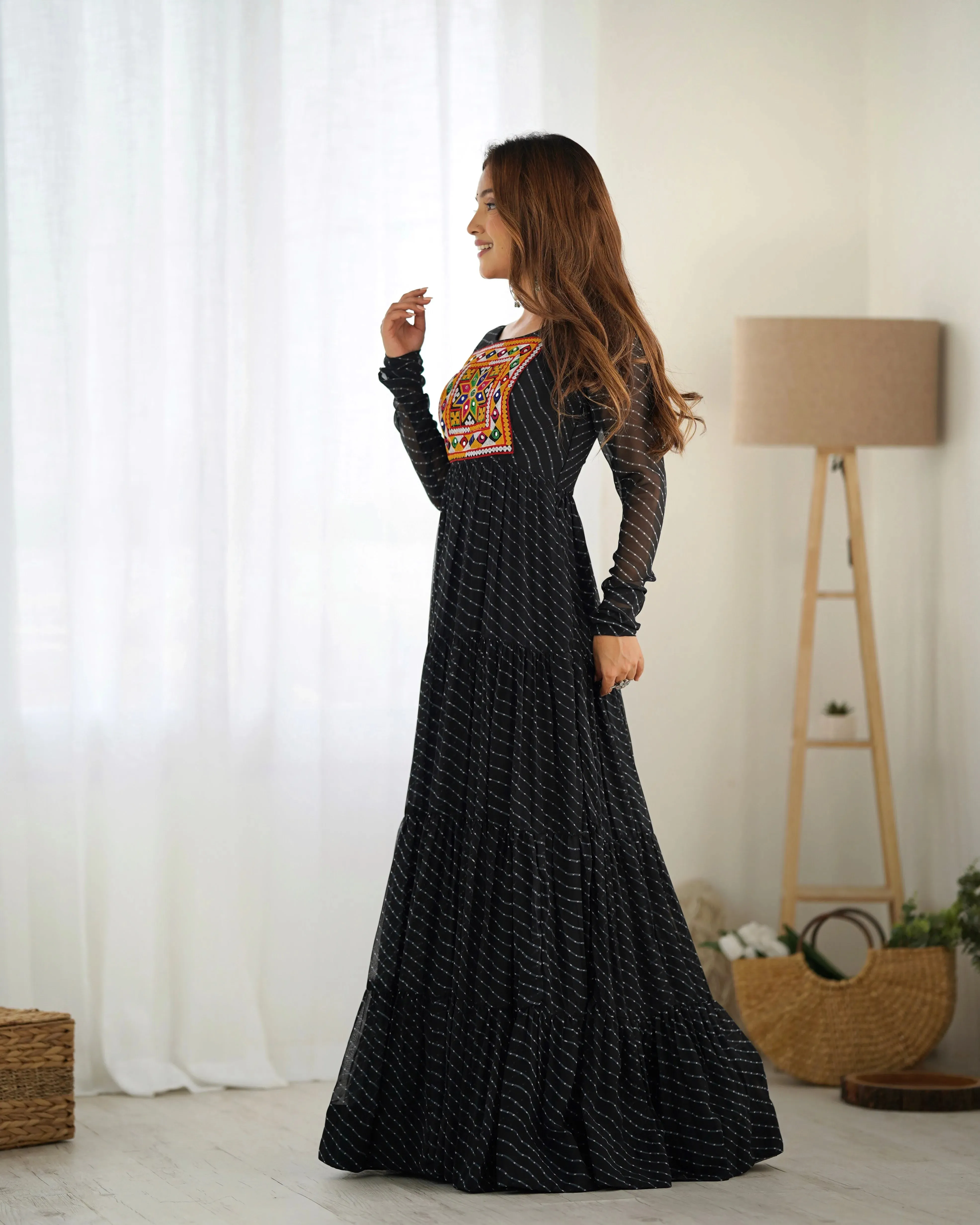 Leheriya Printed Navratri Wear Pure Soft Faux Georgette Gown