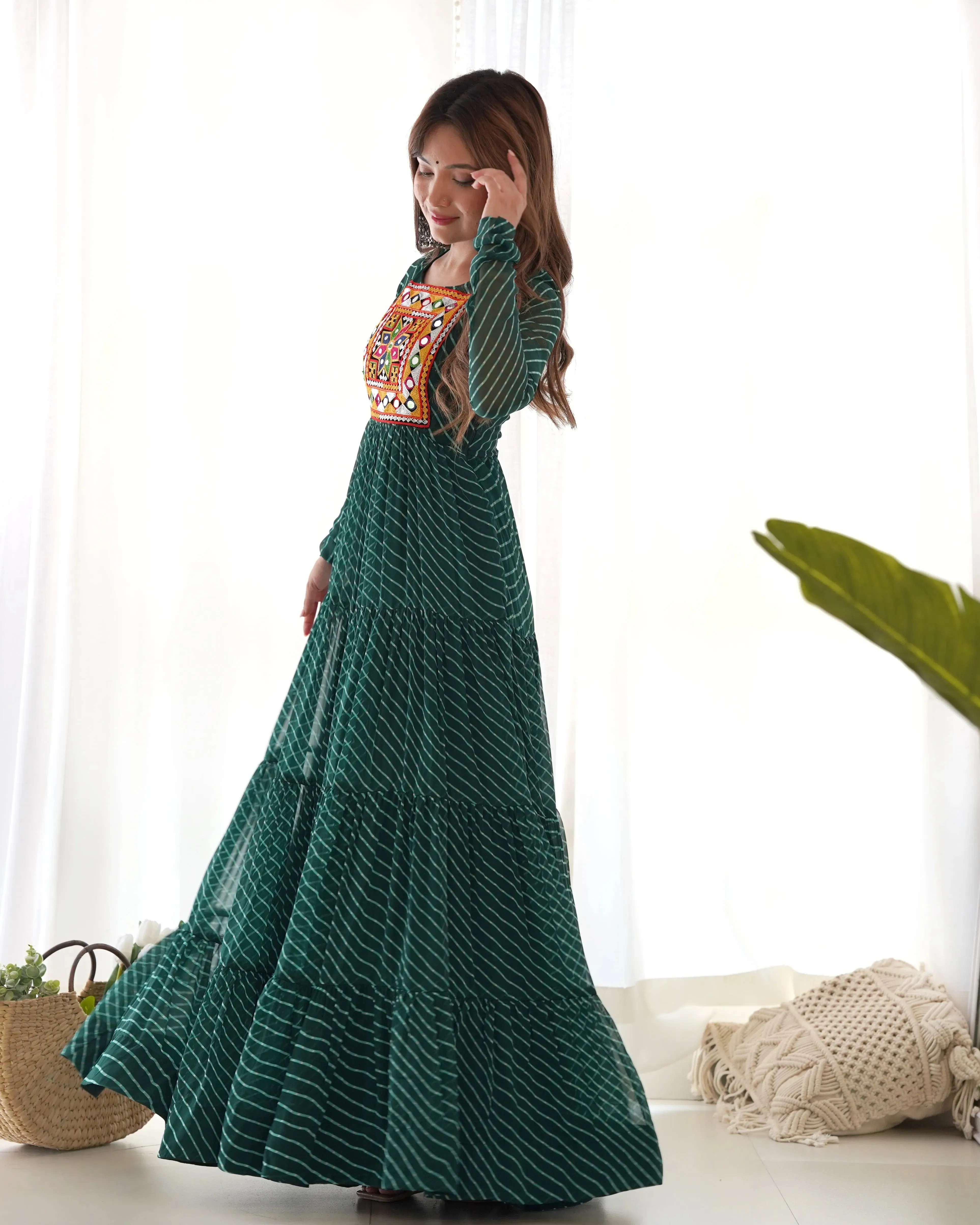 Leheriya Printed Navratri Wear Pure Soft Faux Georgette Gown