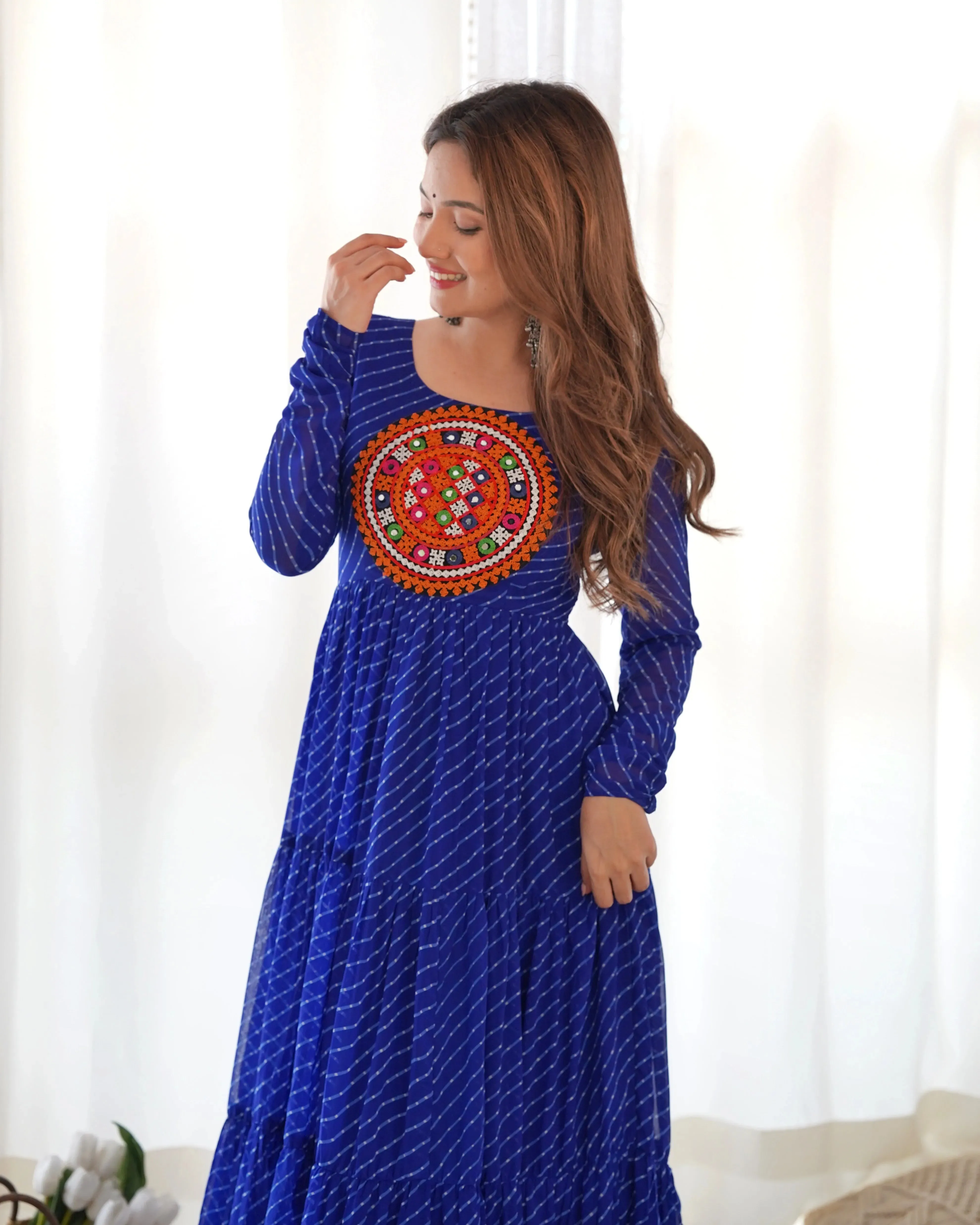 Leheriya Printed Navratri Wear Pure Soft Faux Georgette Gown