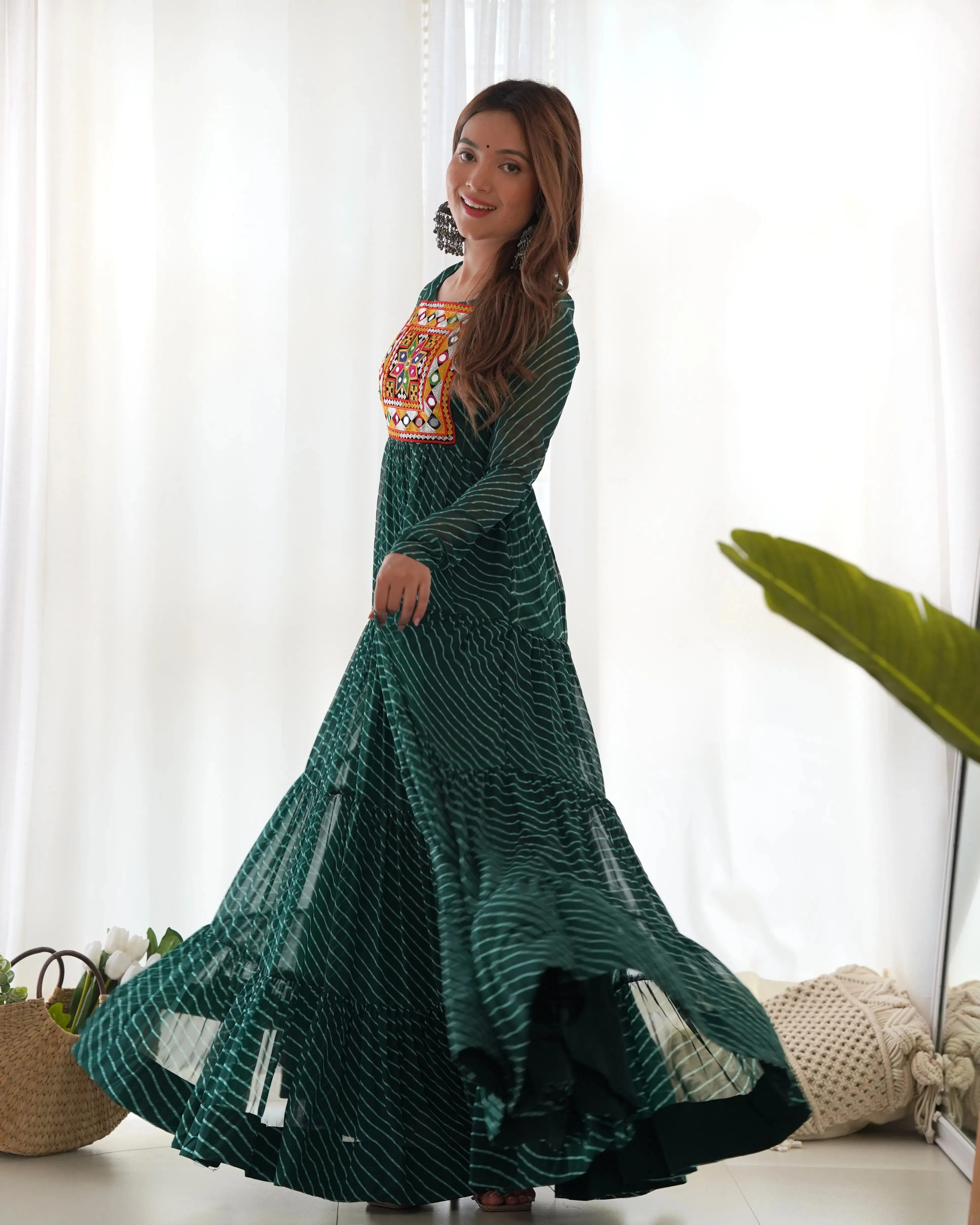 Leheriya Printed Navratri Wear Pure Soft Faux Georgette Gown
