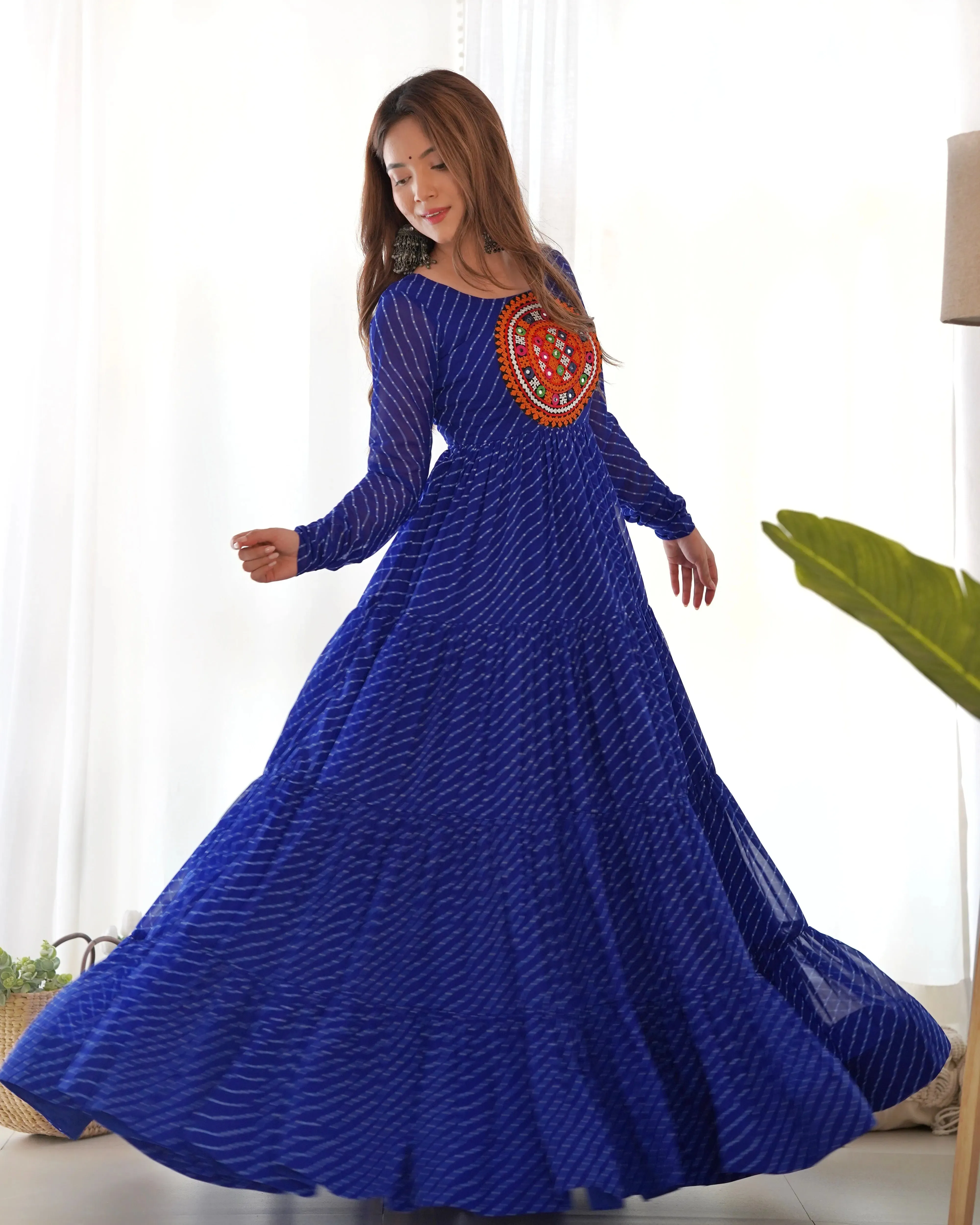 Leheriya Printed Navratri Wear Pure Soft Faux Georgette Gown