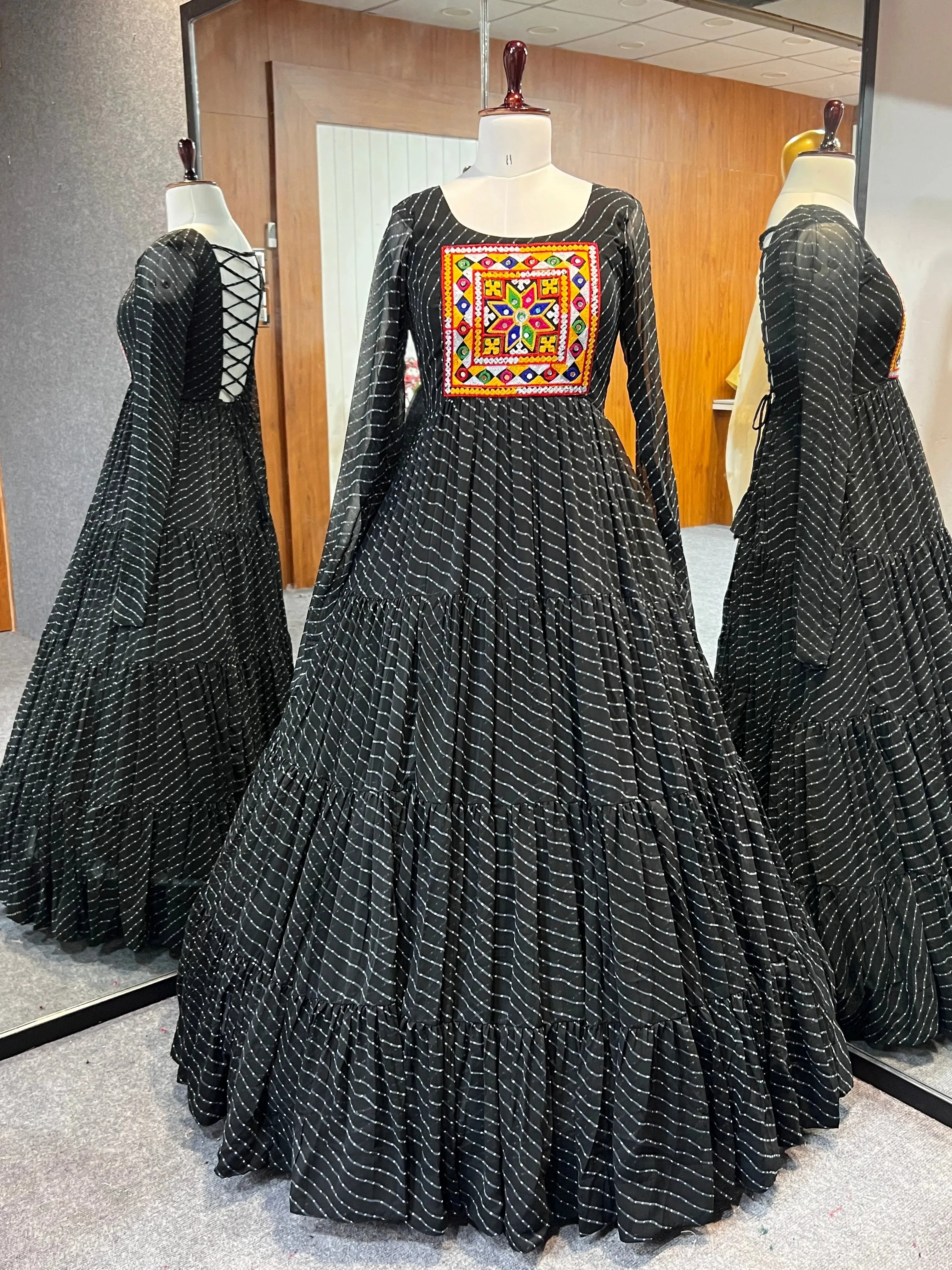 Leheriya Printed Navratri Wear Pure Soft Faux Georgette Gown