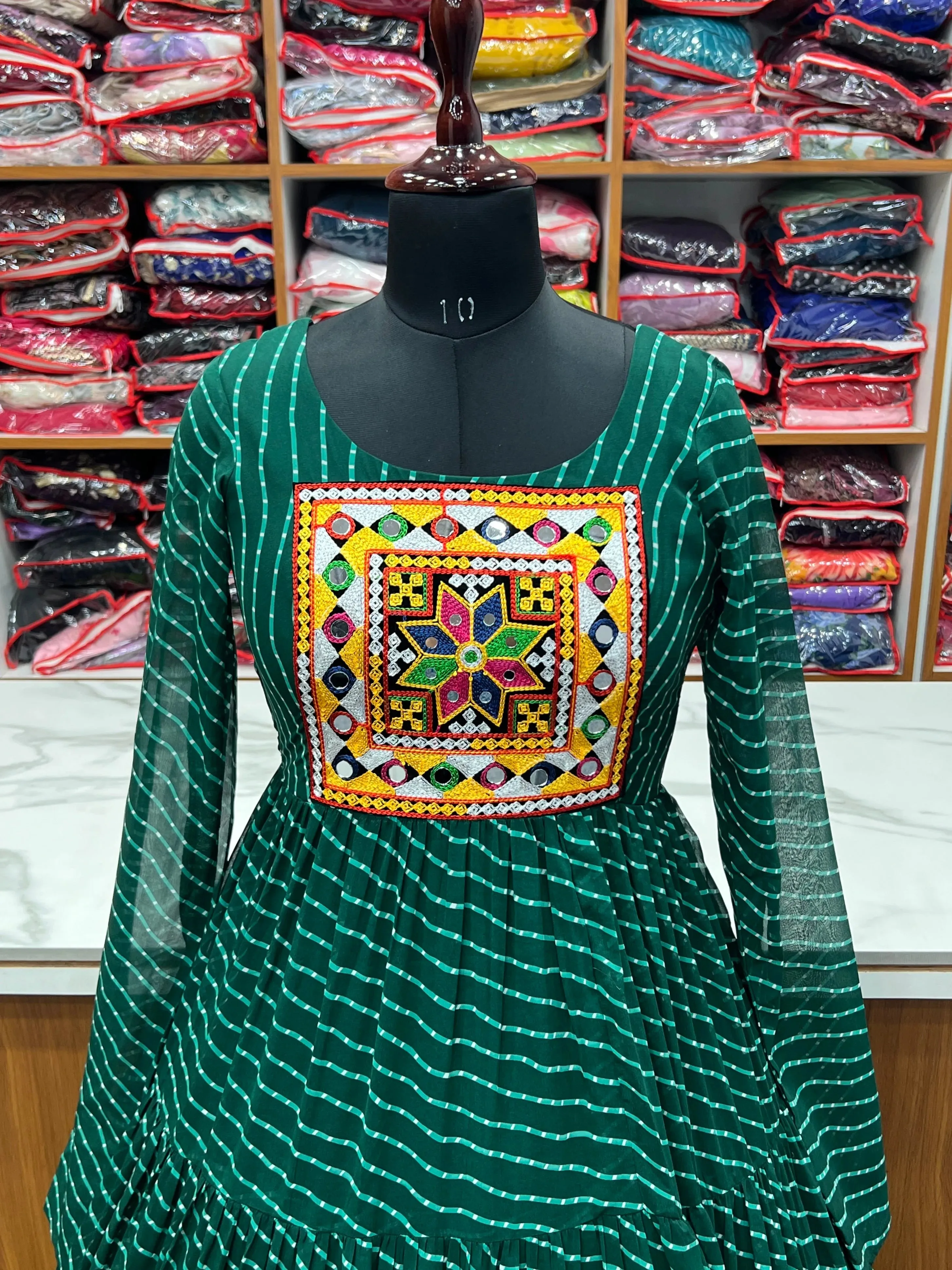 Leheriya Printed Navratri Wear Pure Soft Faux Georgette Gown