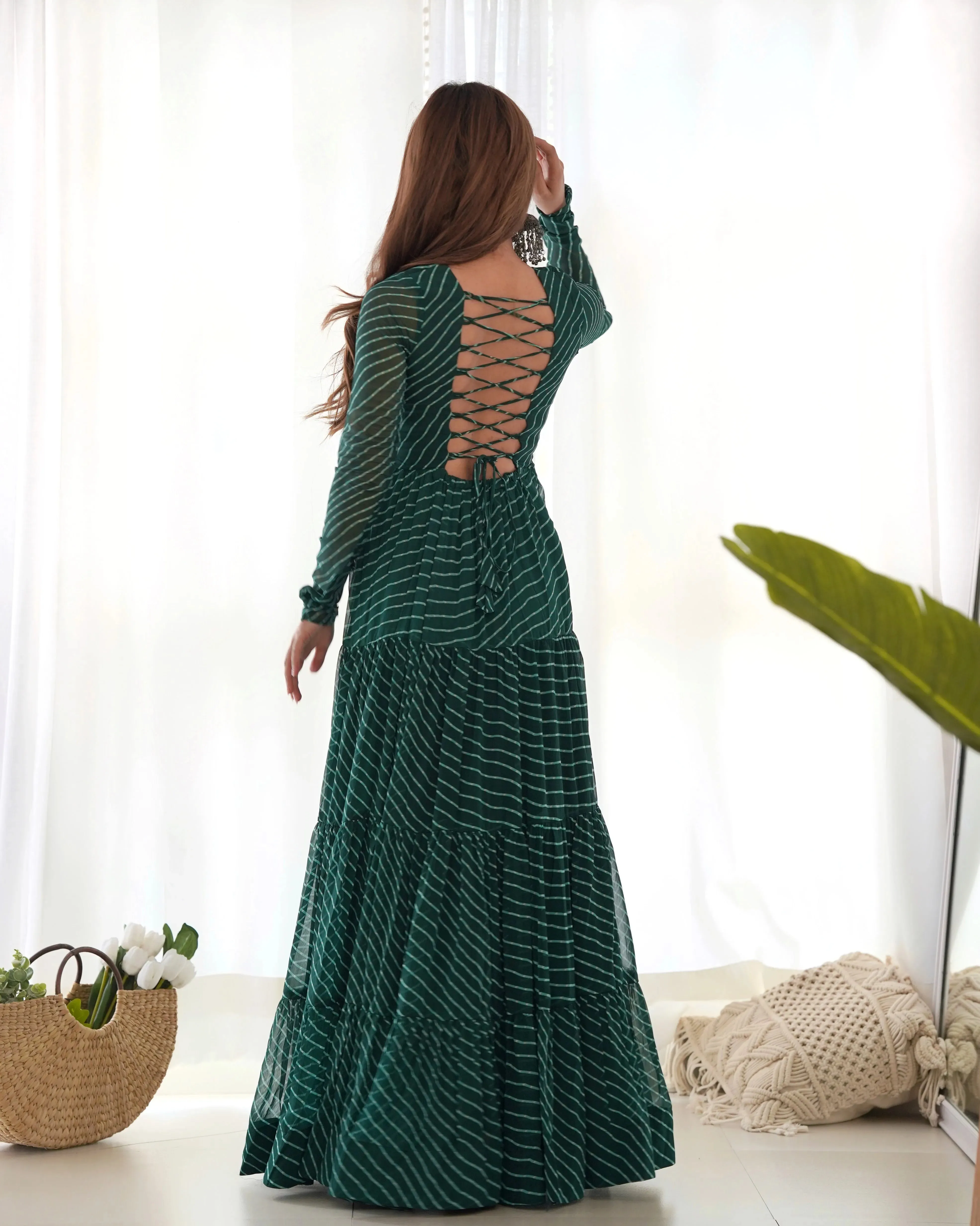 Leheriya Printed Navratri Wear Pure Soft Faux Georgette Gown