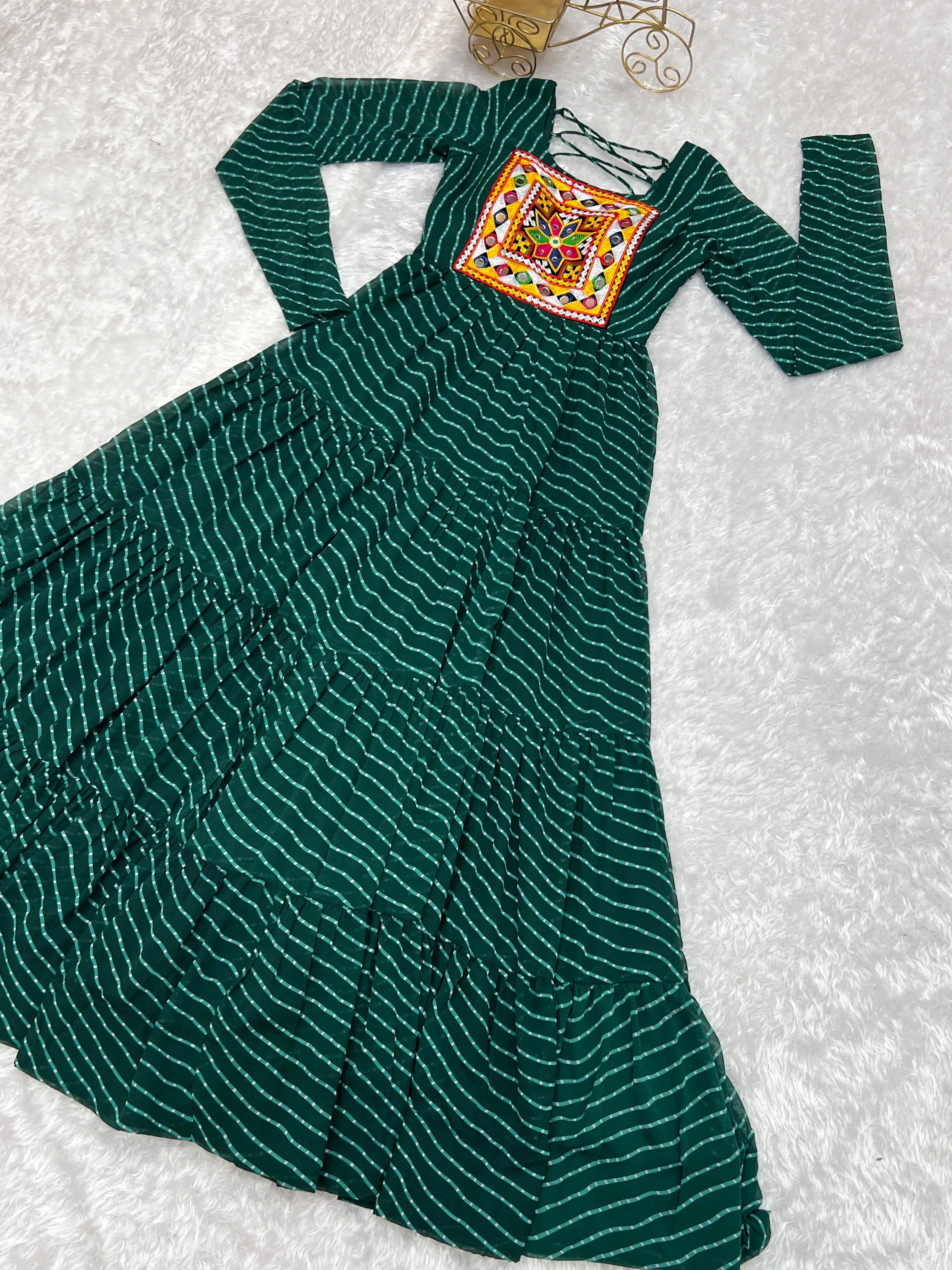 Leheriya Printed Navratri Wear Pure Soft Faux Georgette Gown