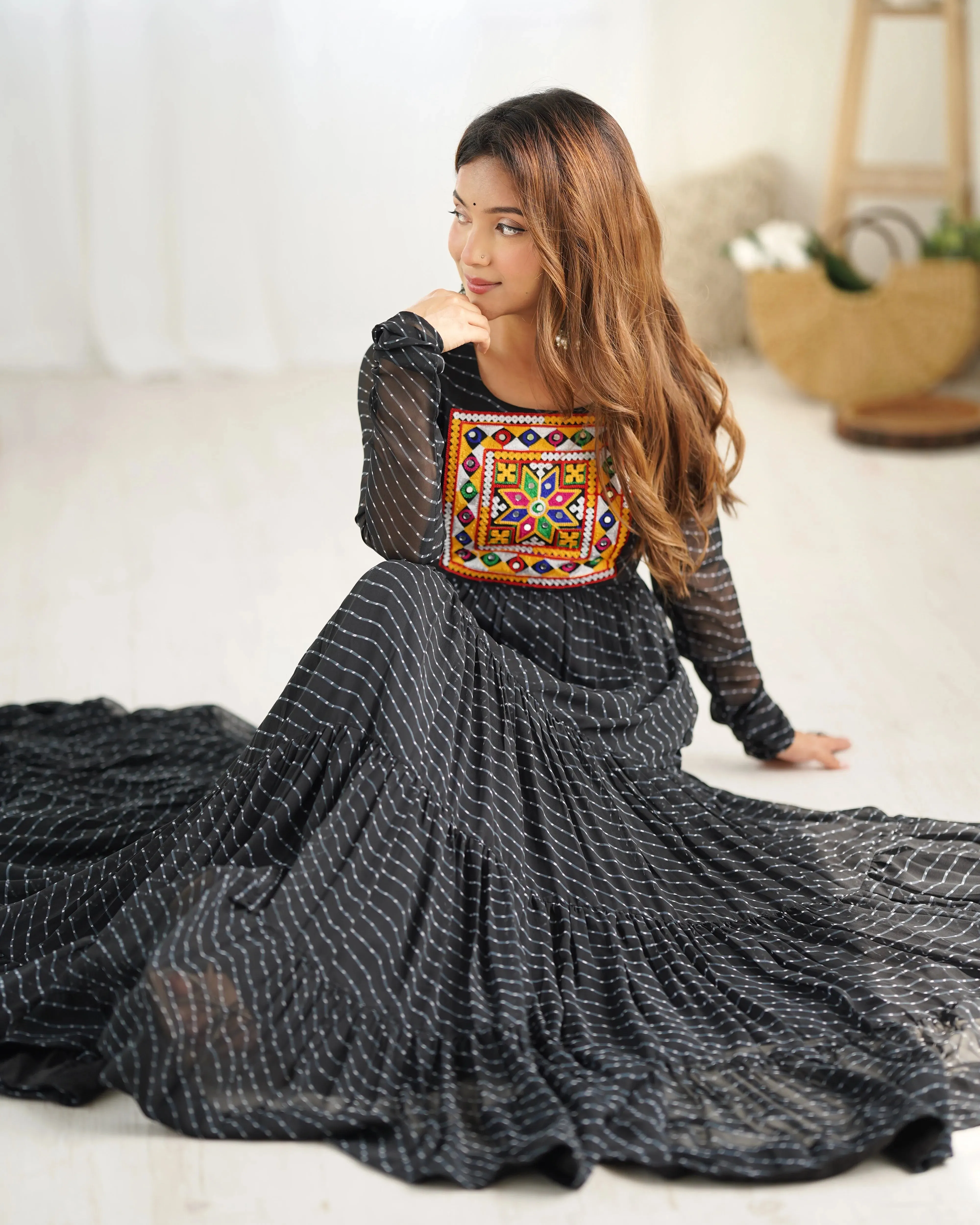 Leheriya Printed Navratri Wear Pure Soft Faux Georgette Gown