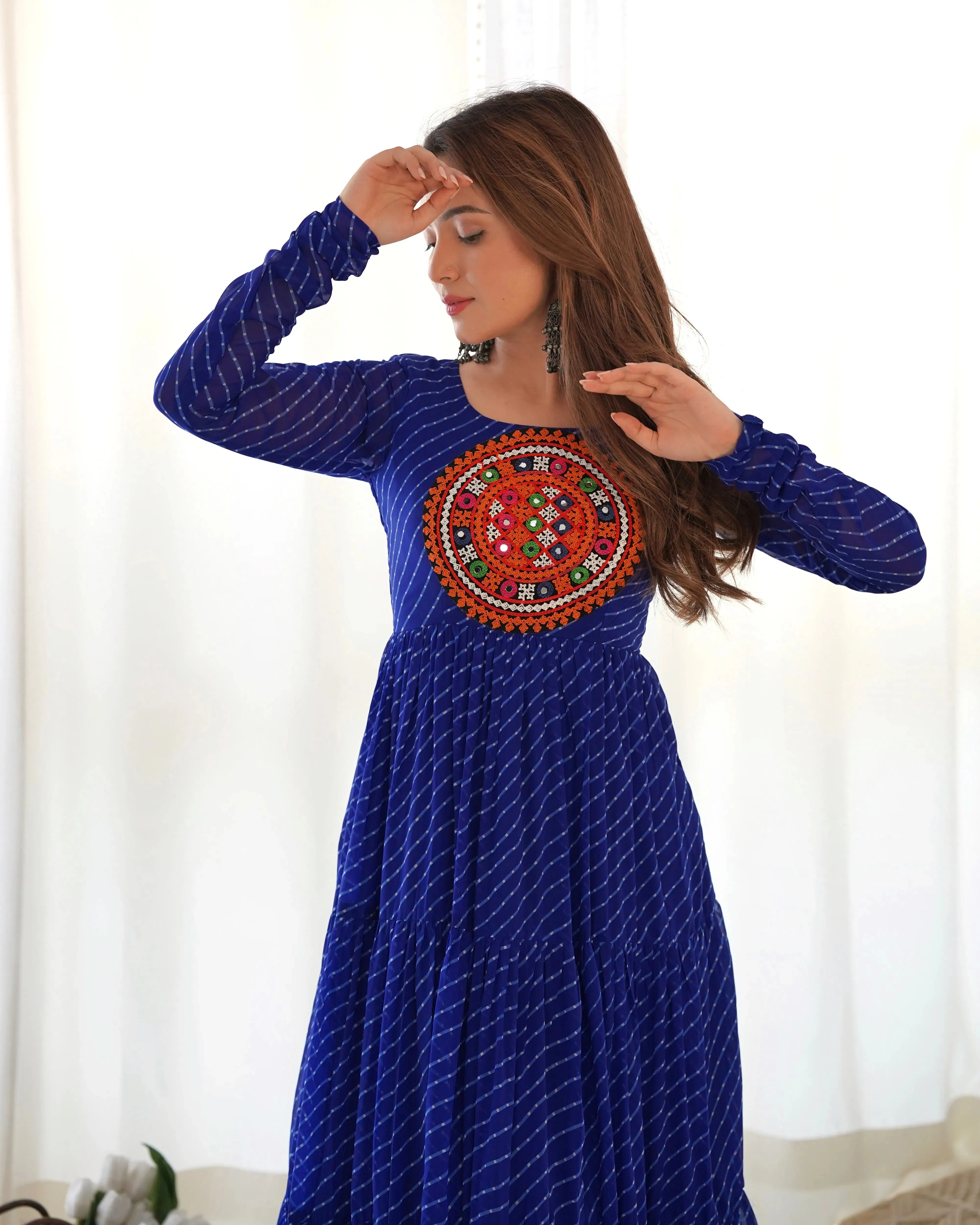 Leheriya Printed Navratri Wear Pure Soft Faux Georgette Gown